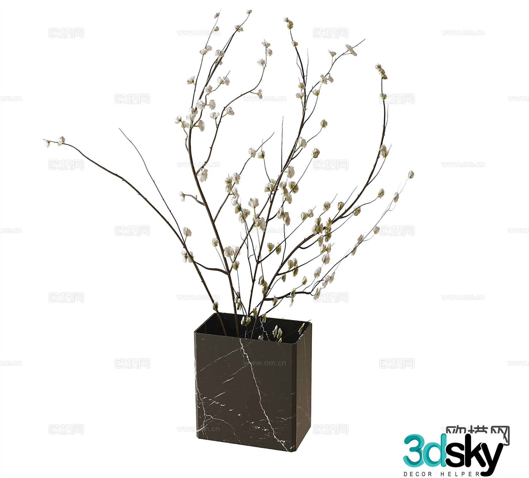 Dry branch flower arrangement vase floral 3d model