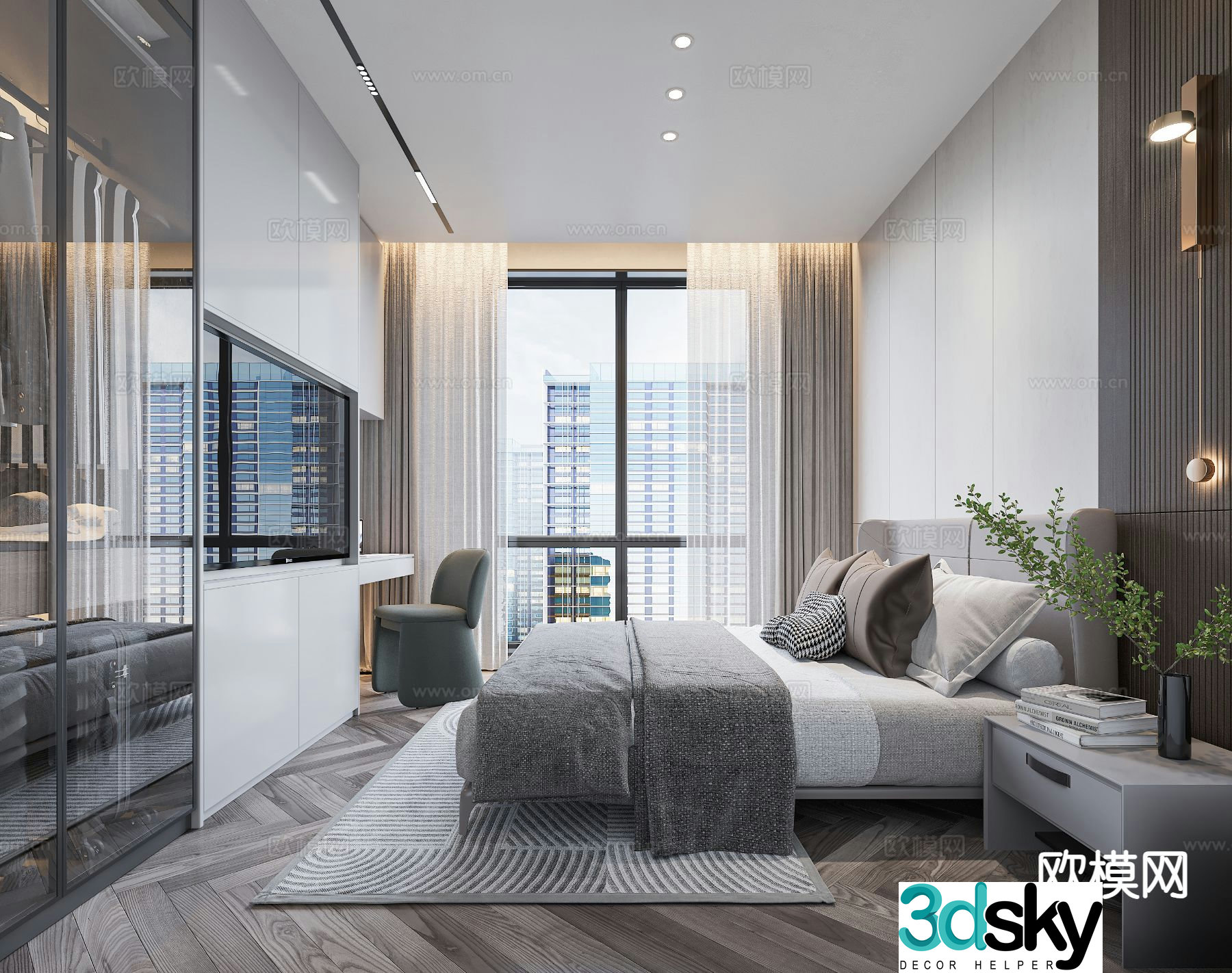 Advanced gray bedroom master bedroom 3d model