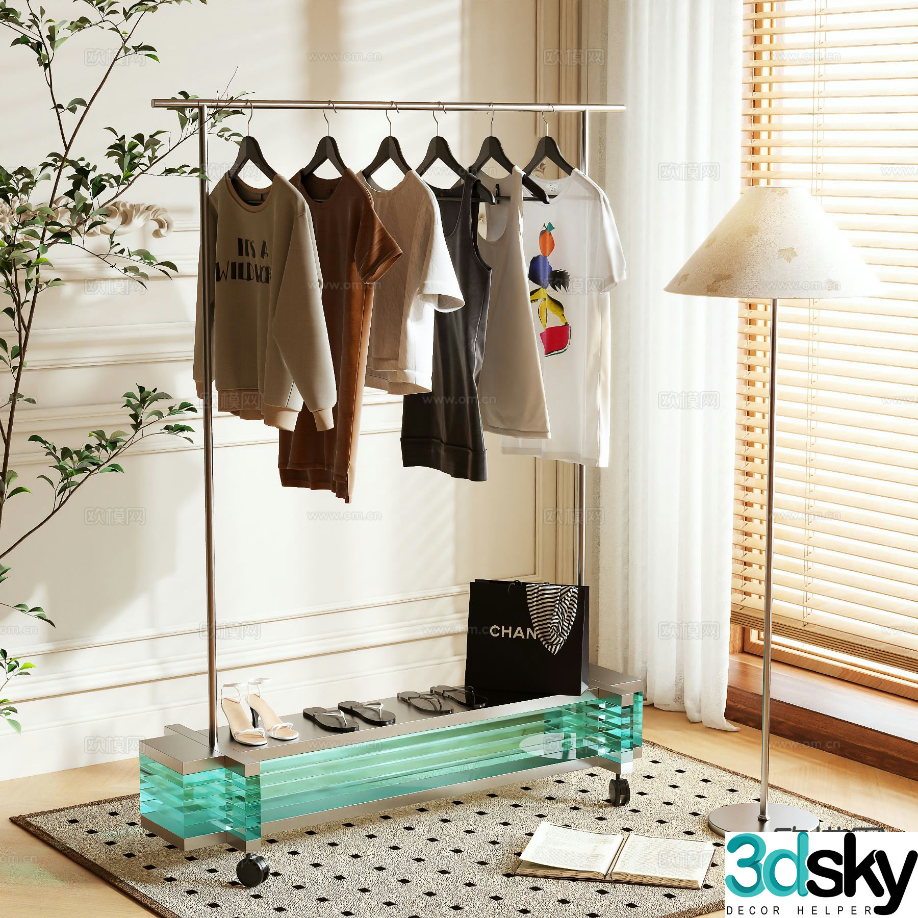 Clothes rack coat rack floor-standing clothes rack 3D model
