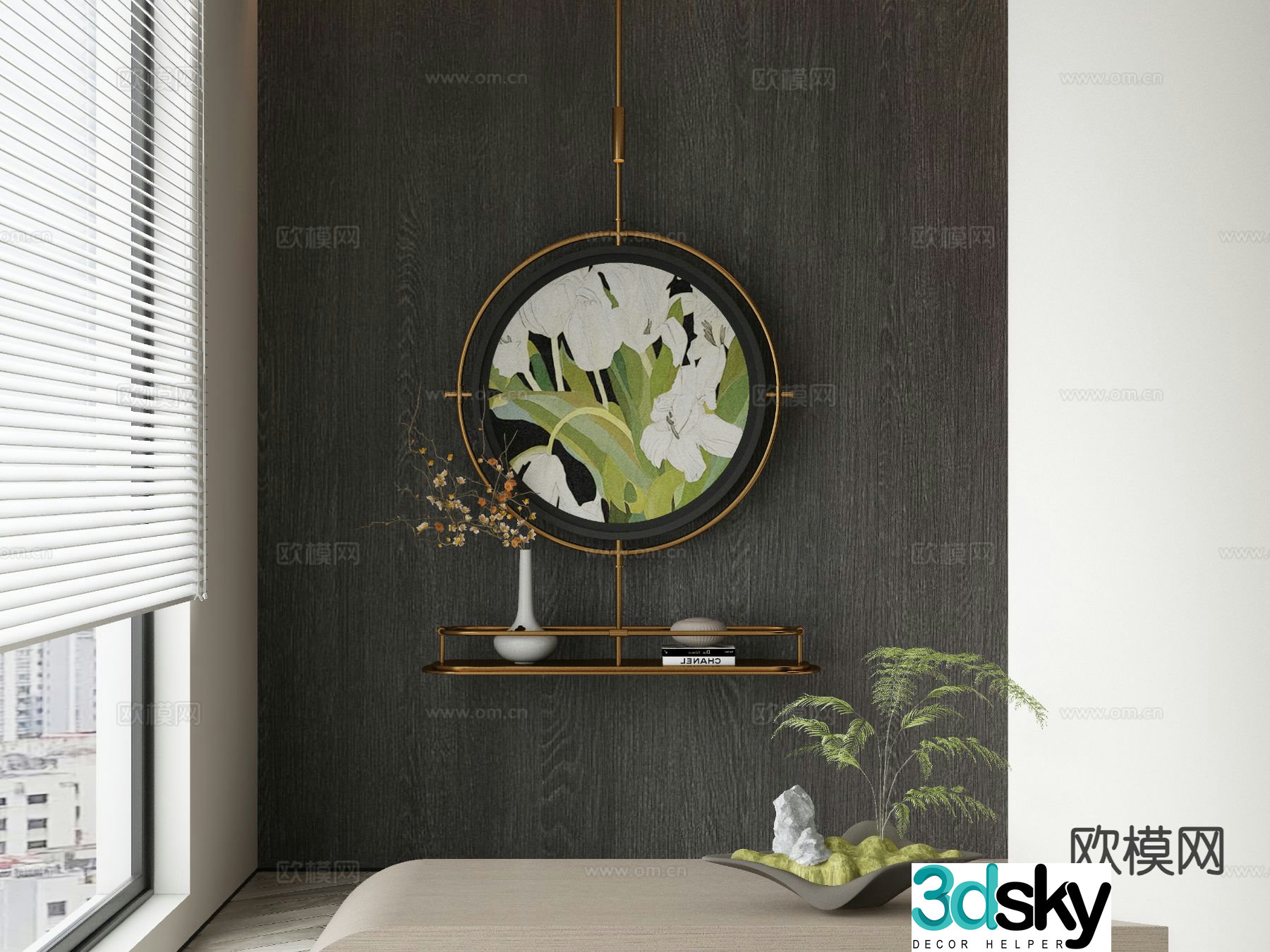 New Chinese style decorative painting round hanging painting 3D model