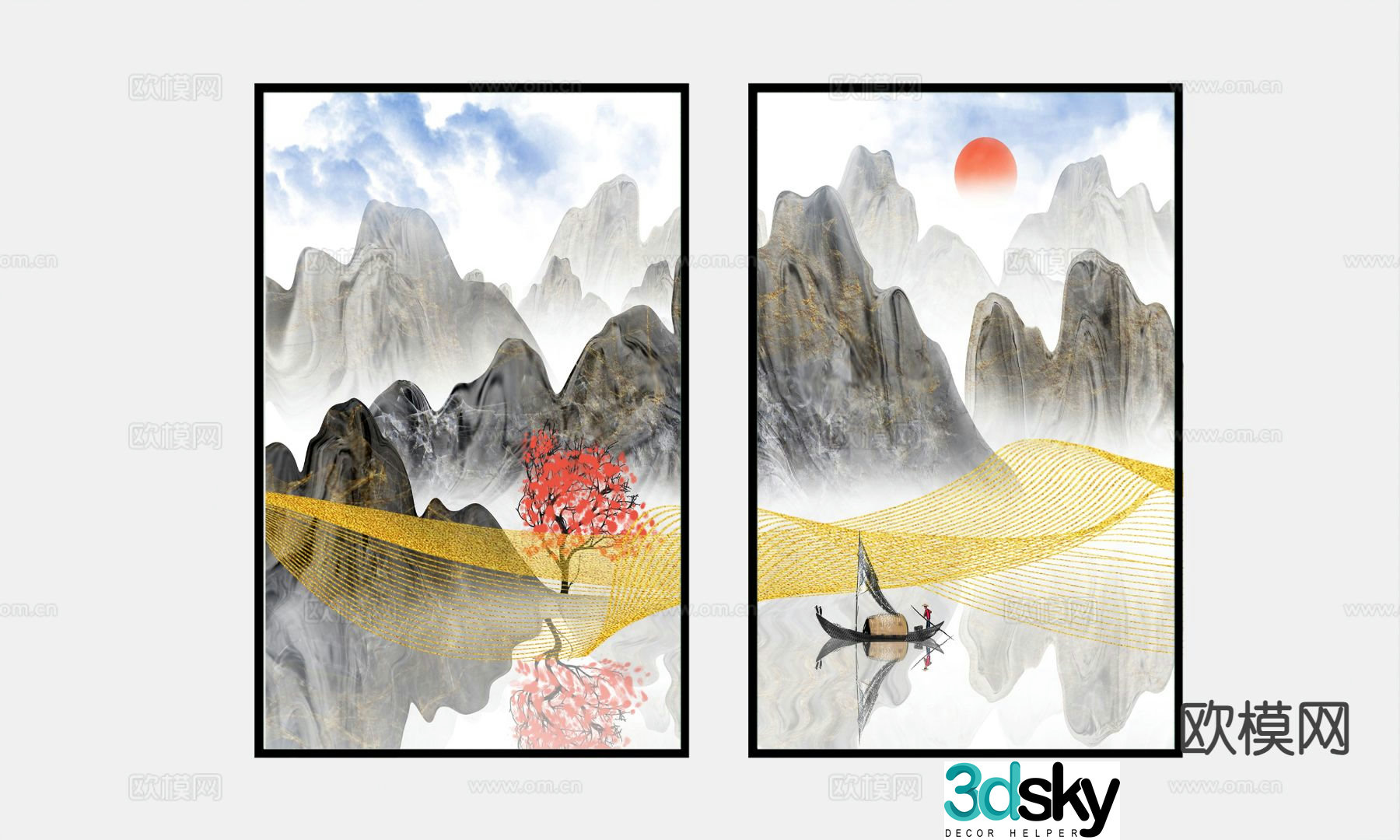 Chinese decorative painting hanging painting 3d model