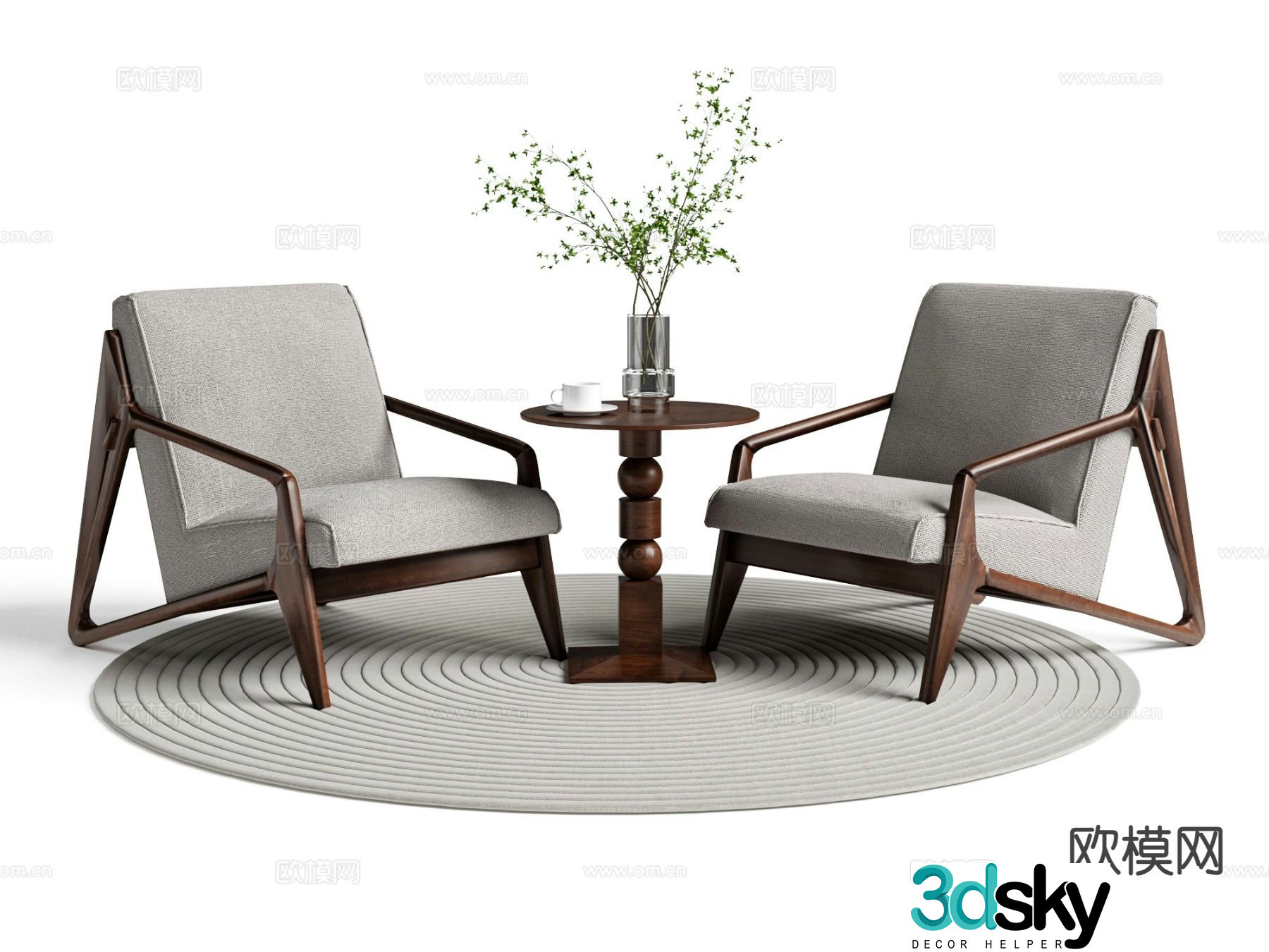 New Chinese style leisure tables and chairs Negotiation table and chairs 3D model