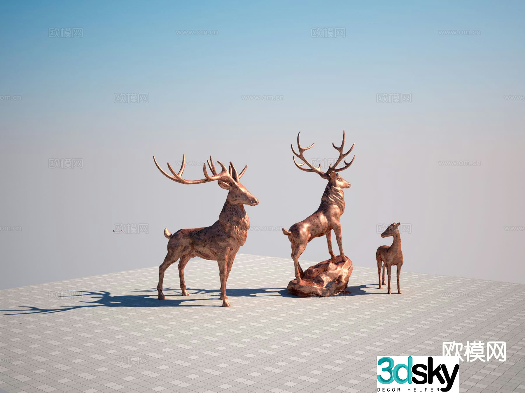 Deer sculpture square sculpture 3d model