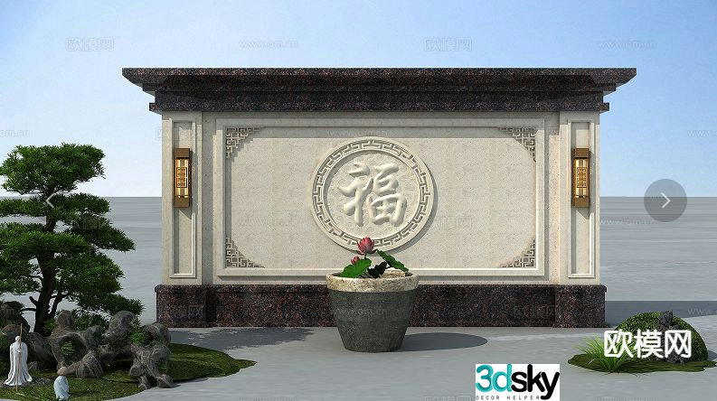 Chinese style screen wall screen wall and landscape wall 3D model