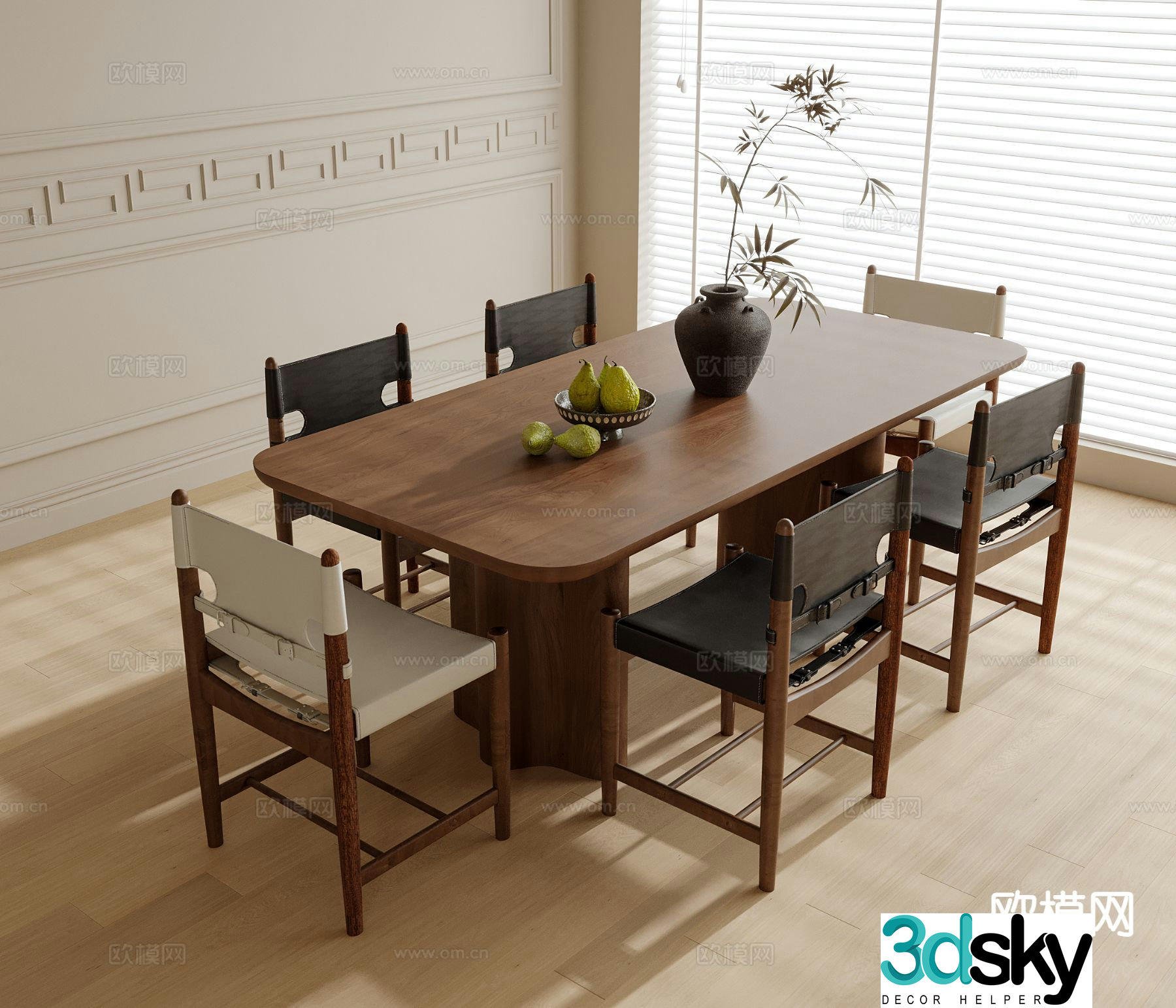 Log style dining table and chairs dining chairs single chair 3D model