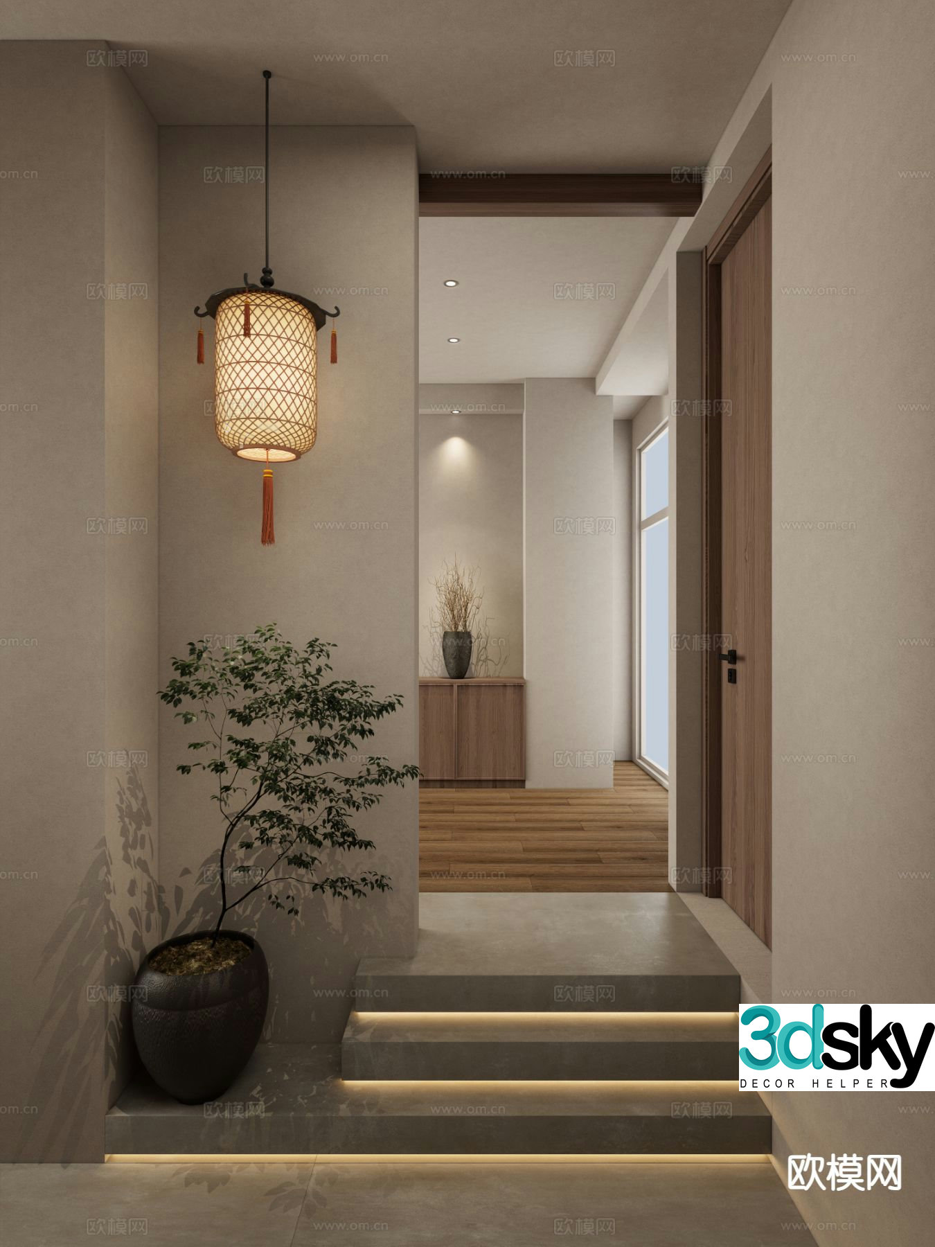 New Chinese style entrance hall entrance aisle 3D model