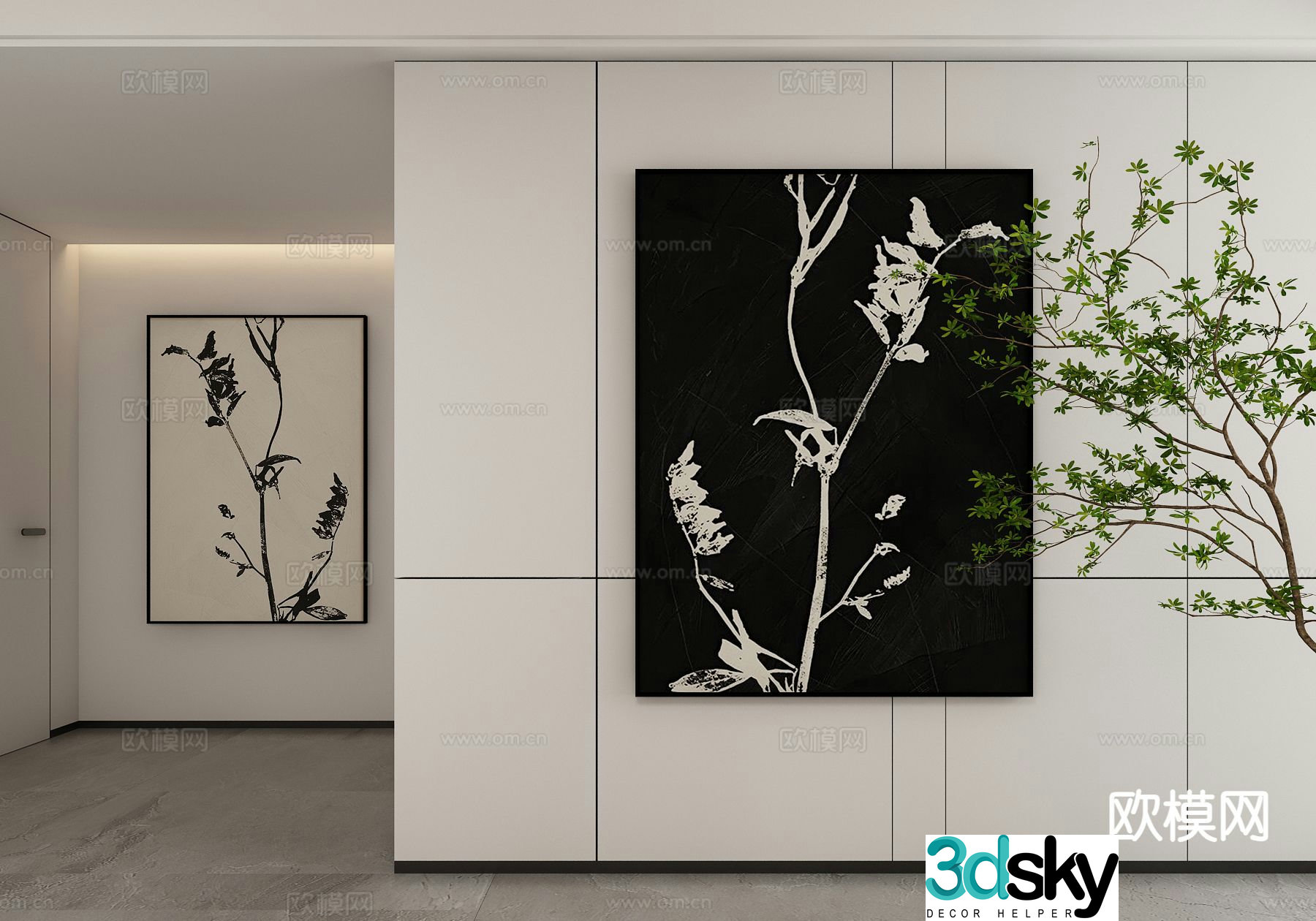 Modern art painting black and white painting decorative painting 3d model