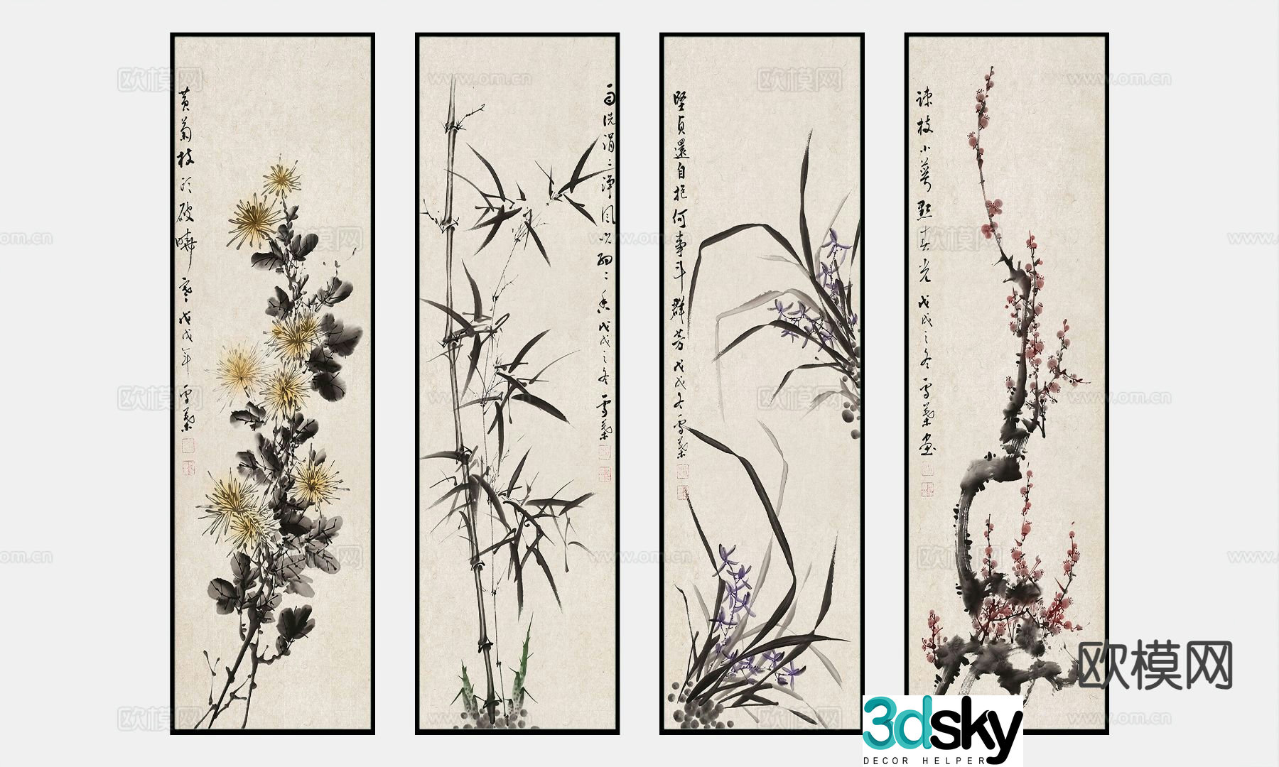Chinese decorative painting hanging painting 3d model
