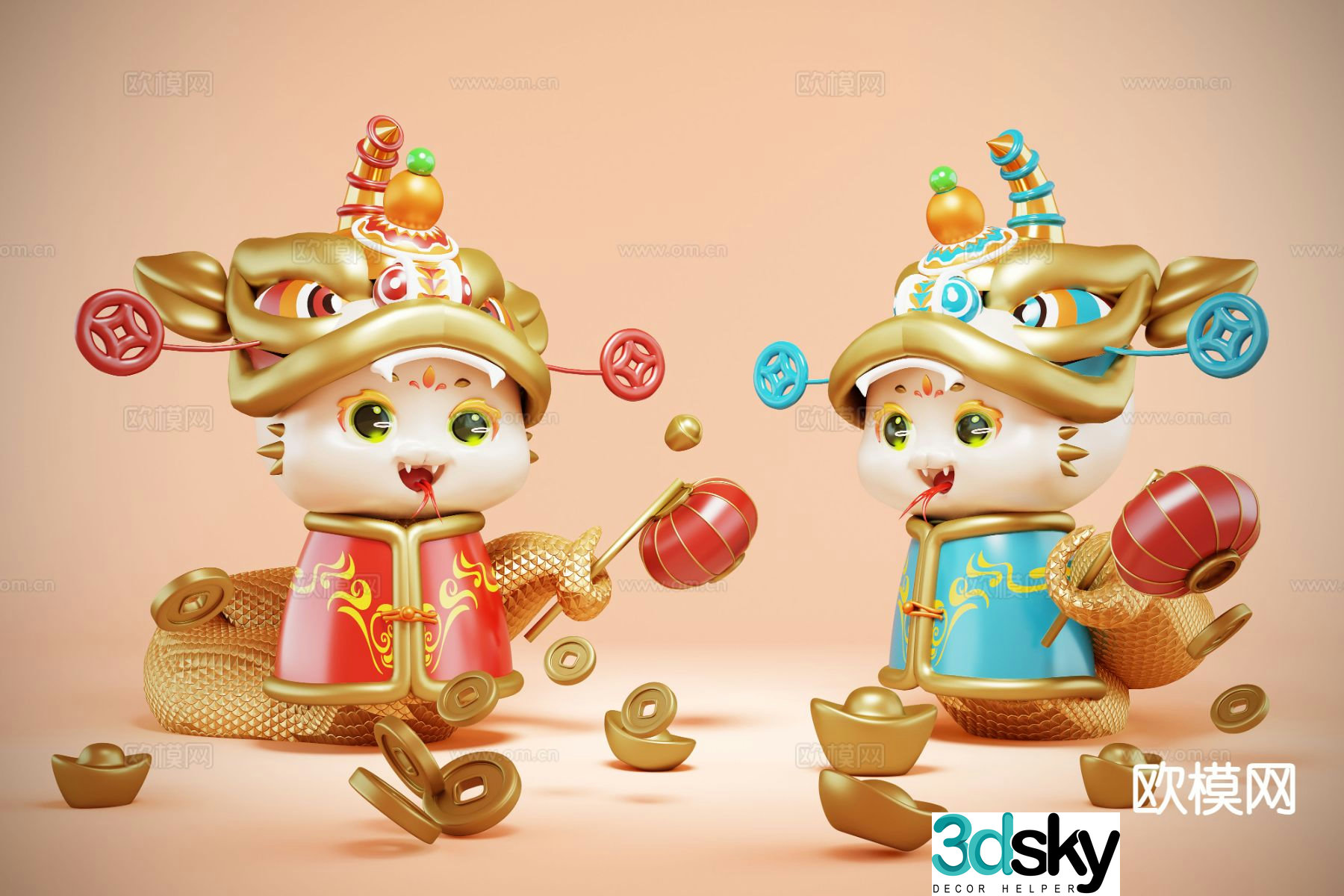 Spring Festival Beauty Display Year of the Snake Baby Snake Cartoon Sculpture 3D Model