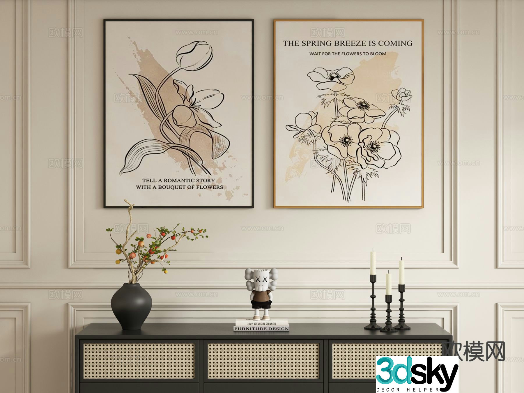 Cream style decorative painting art hanging painting 3d model