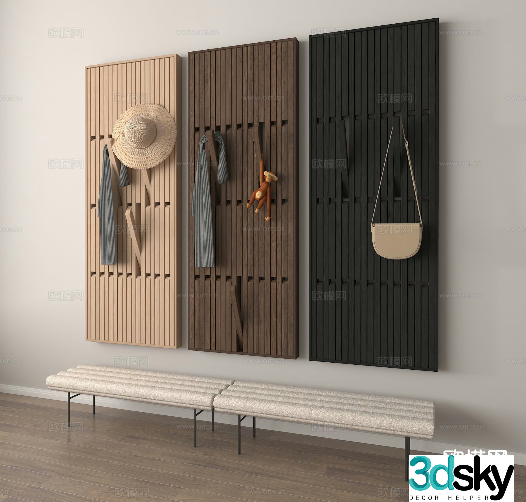 Piano key clothes hanger entrance clothes hook 3D model