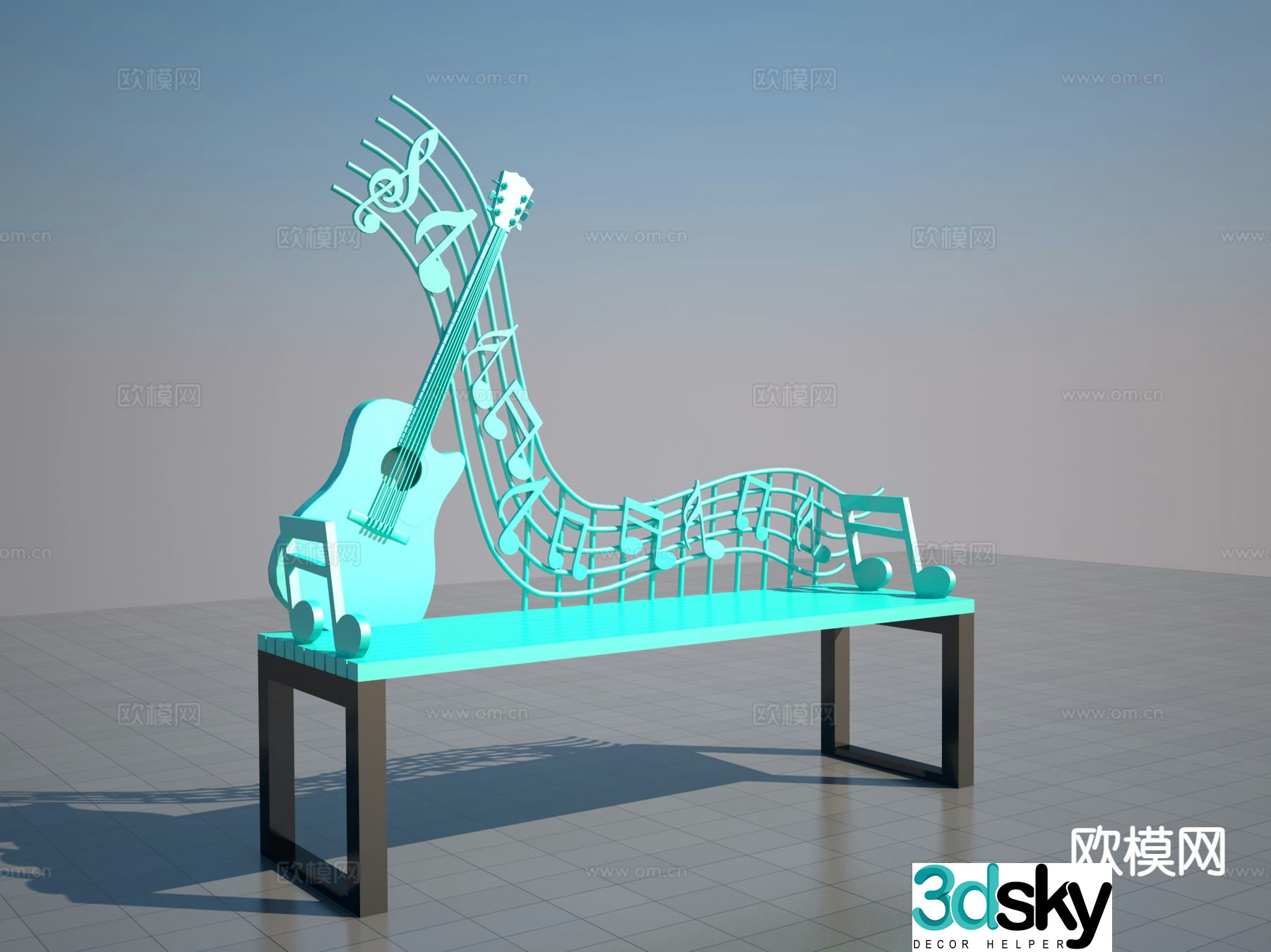 Music shaped seat public chair 3d model