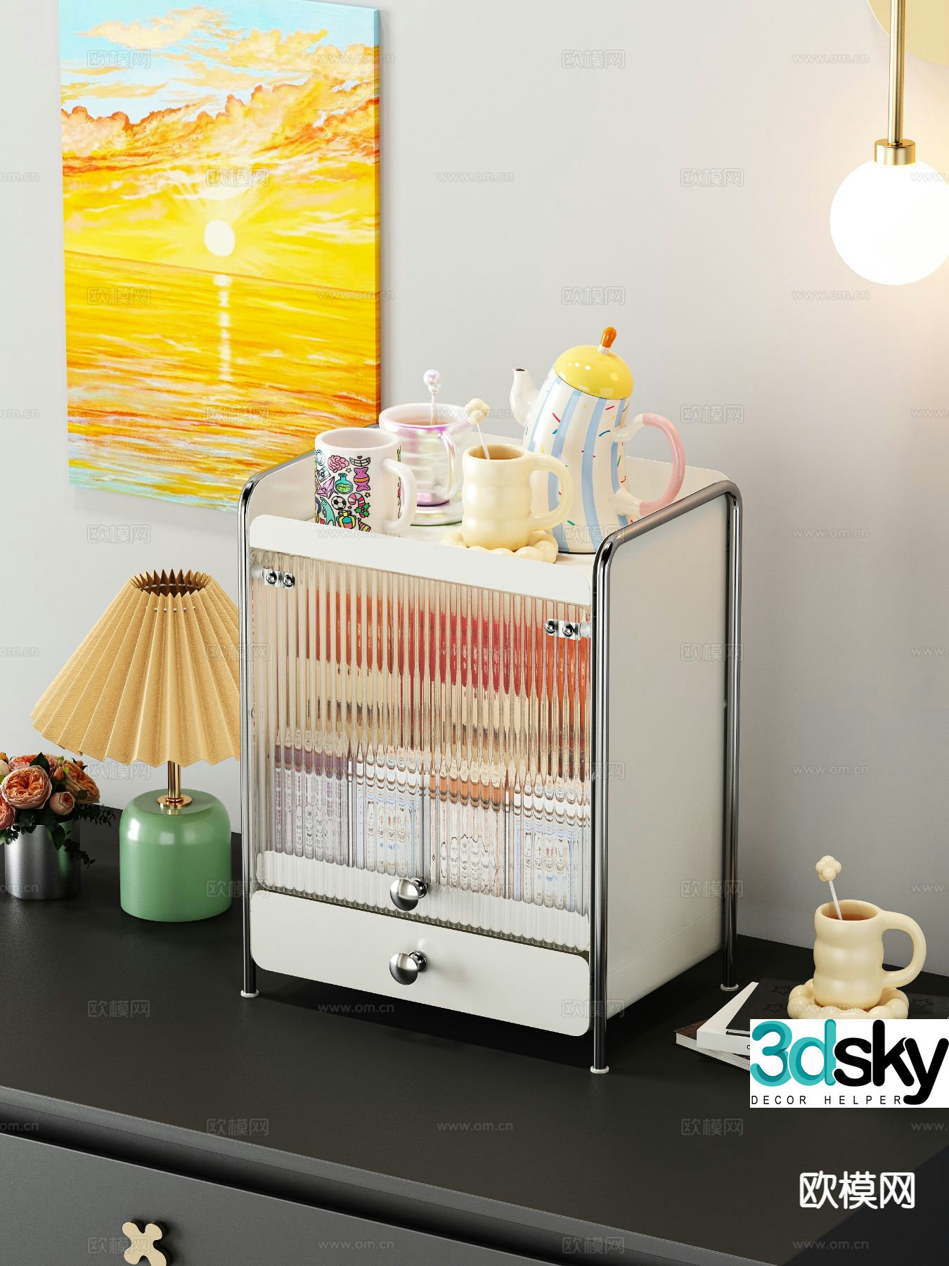 Cream Feng Shui Cup Storage Rack Desktop Storage Rack 3D Model