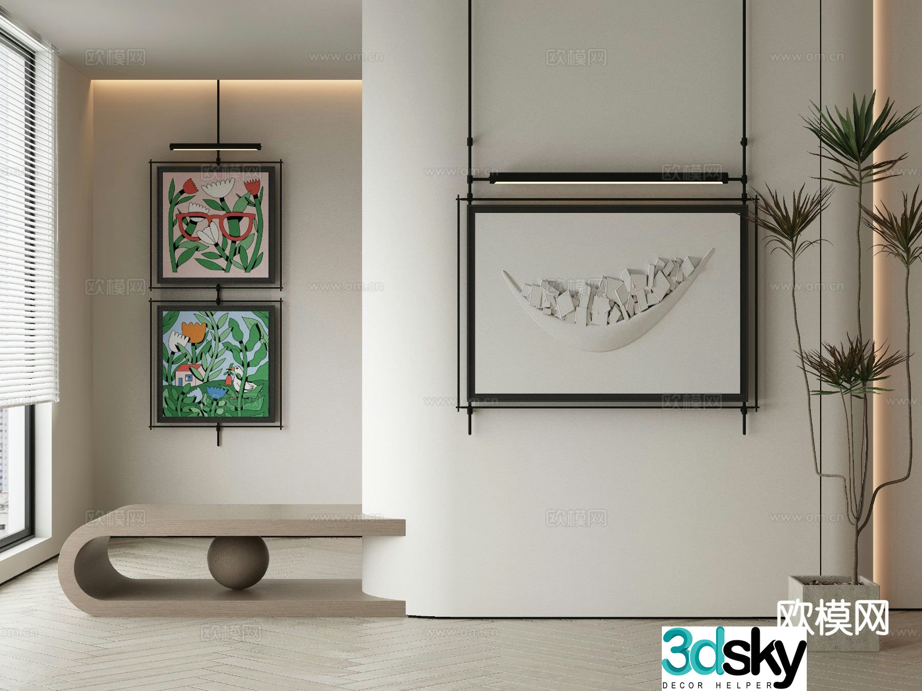 Modern art painting flower painting decorative painting 3d model