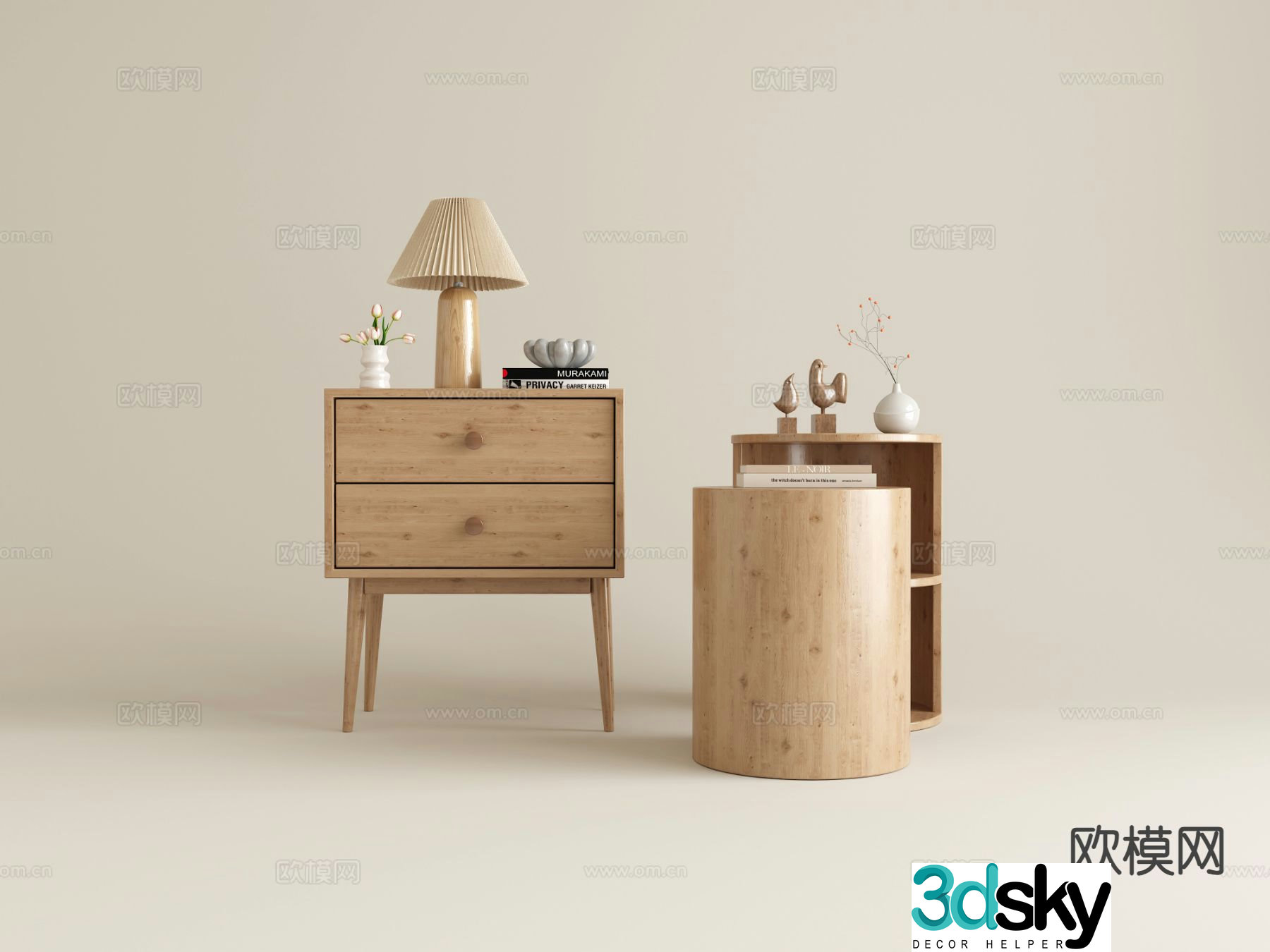 Log style bedside table 3d model