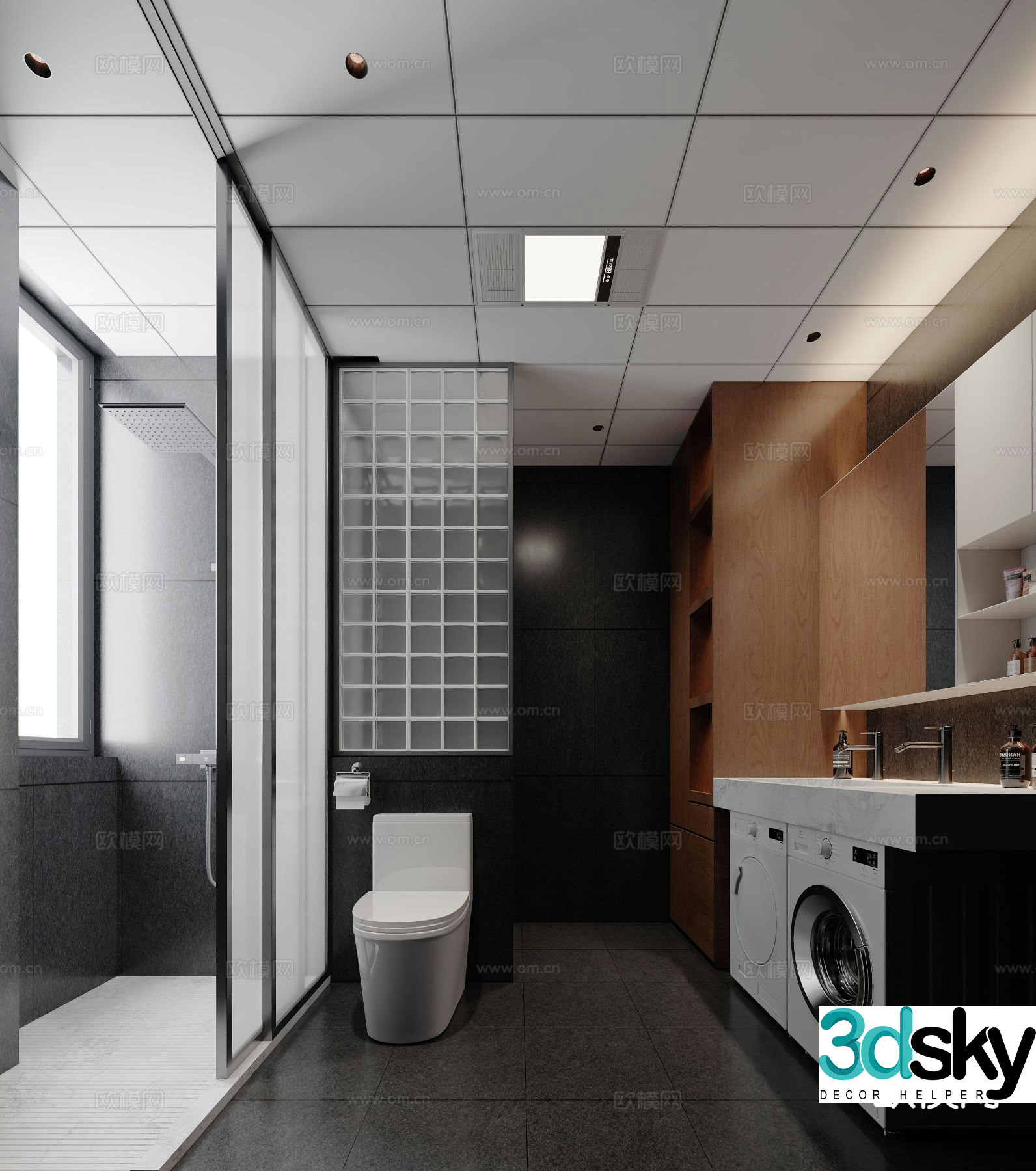 Premium gray bathroom bathroom laundry room 3d model