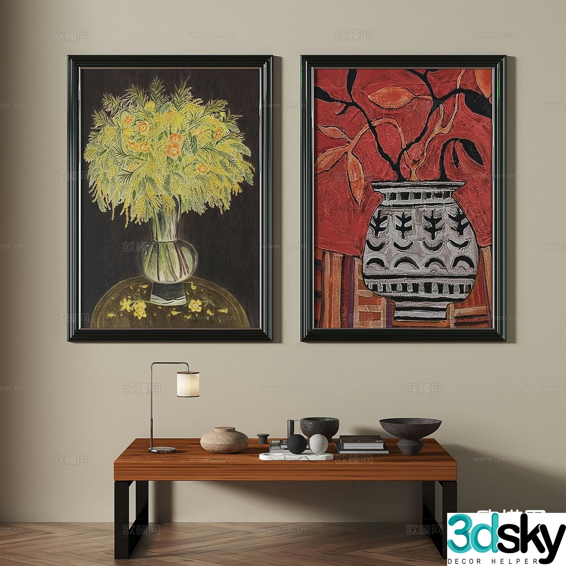Medieval style art painting flower painting decorative painting 3D model