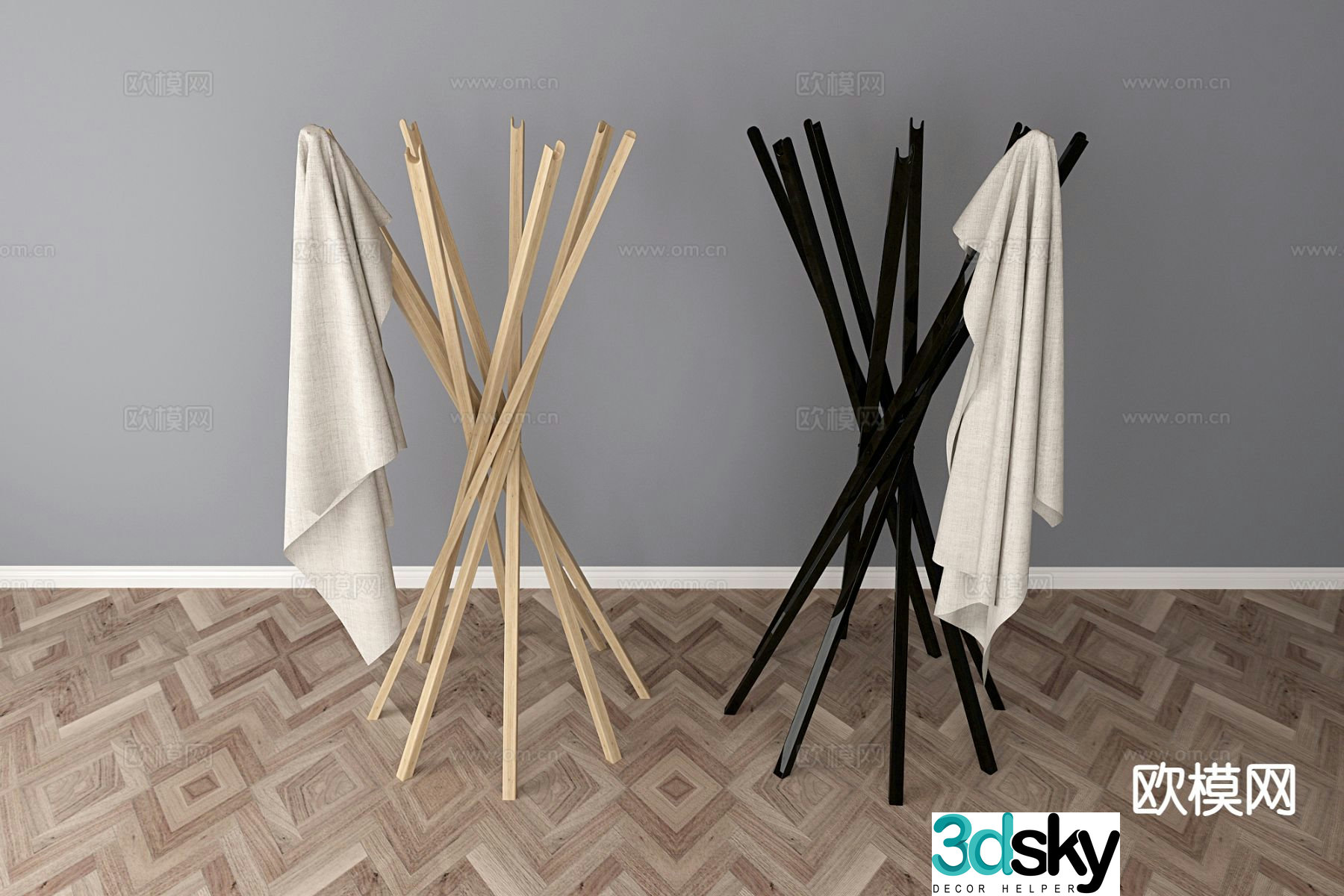 Nordic clothes hanger wooden clothes hanger 3d model