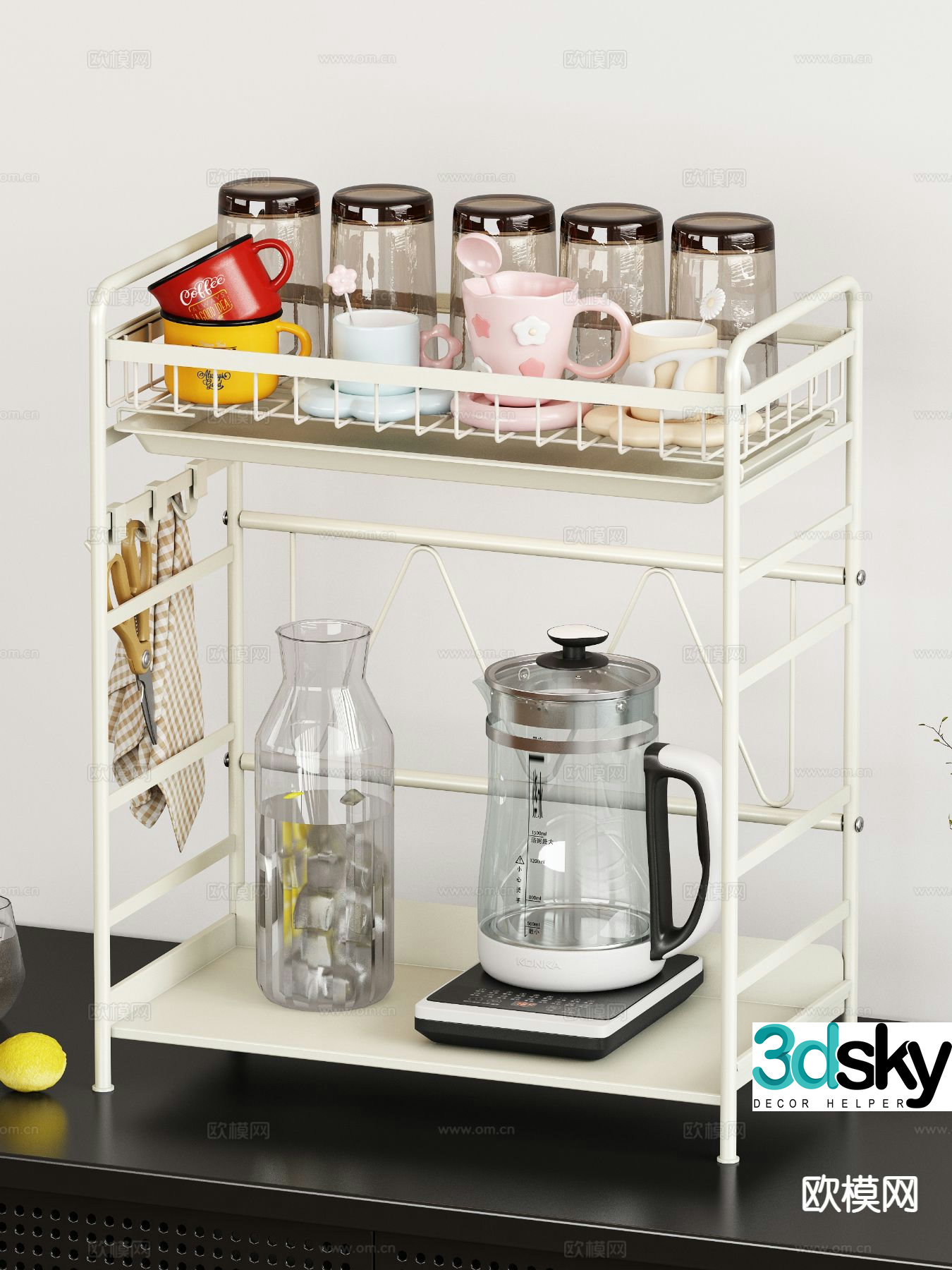 Cup kettle tea set rack 3d model