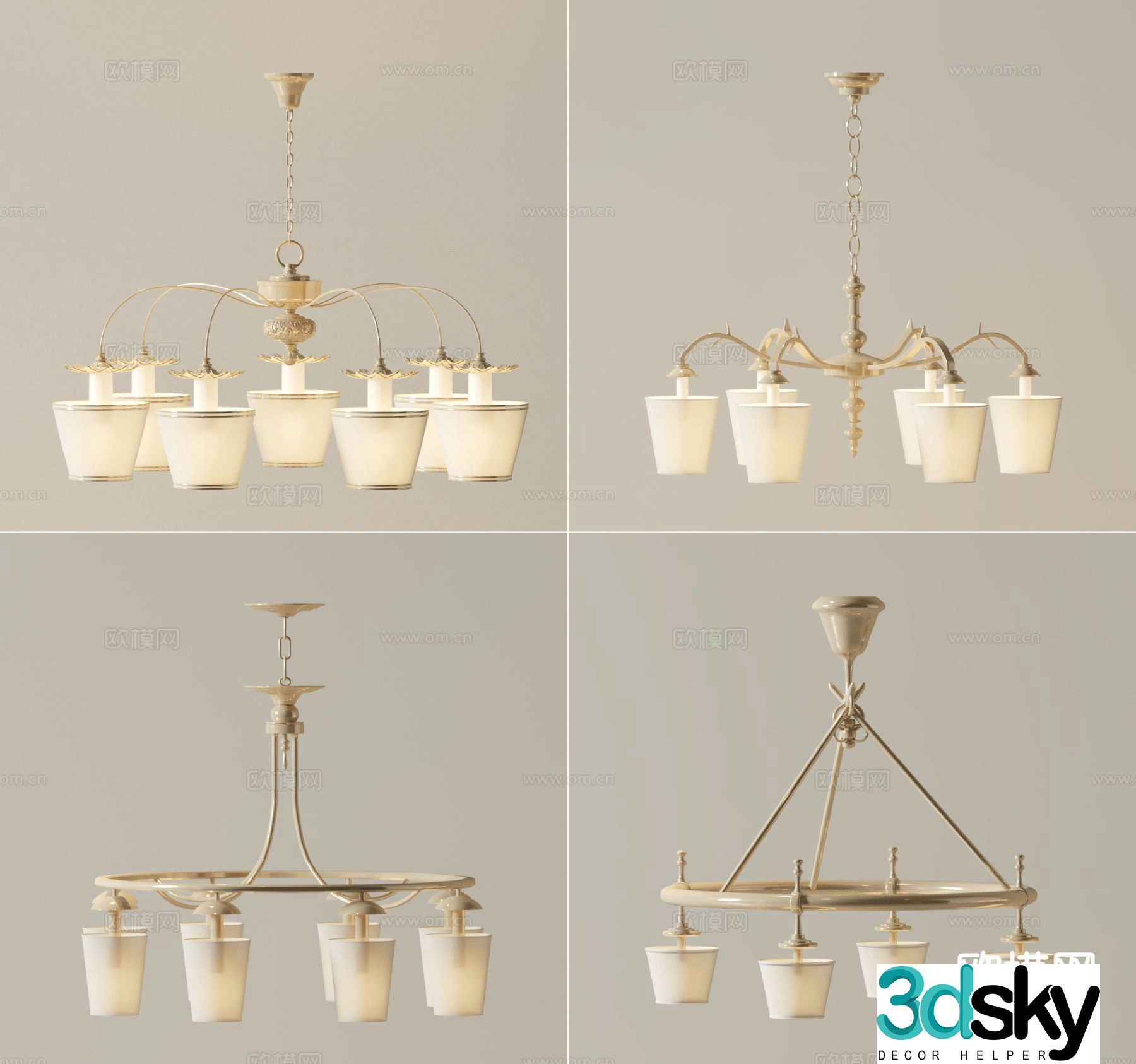 American multi-head chandelier 3d model