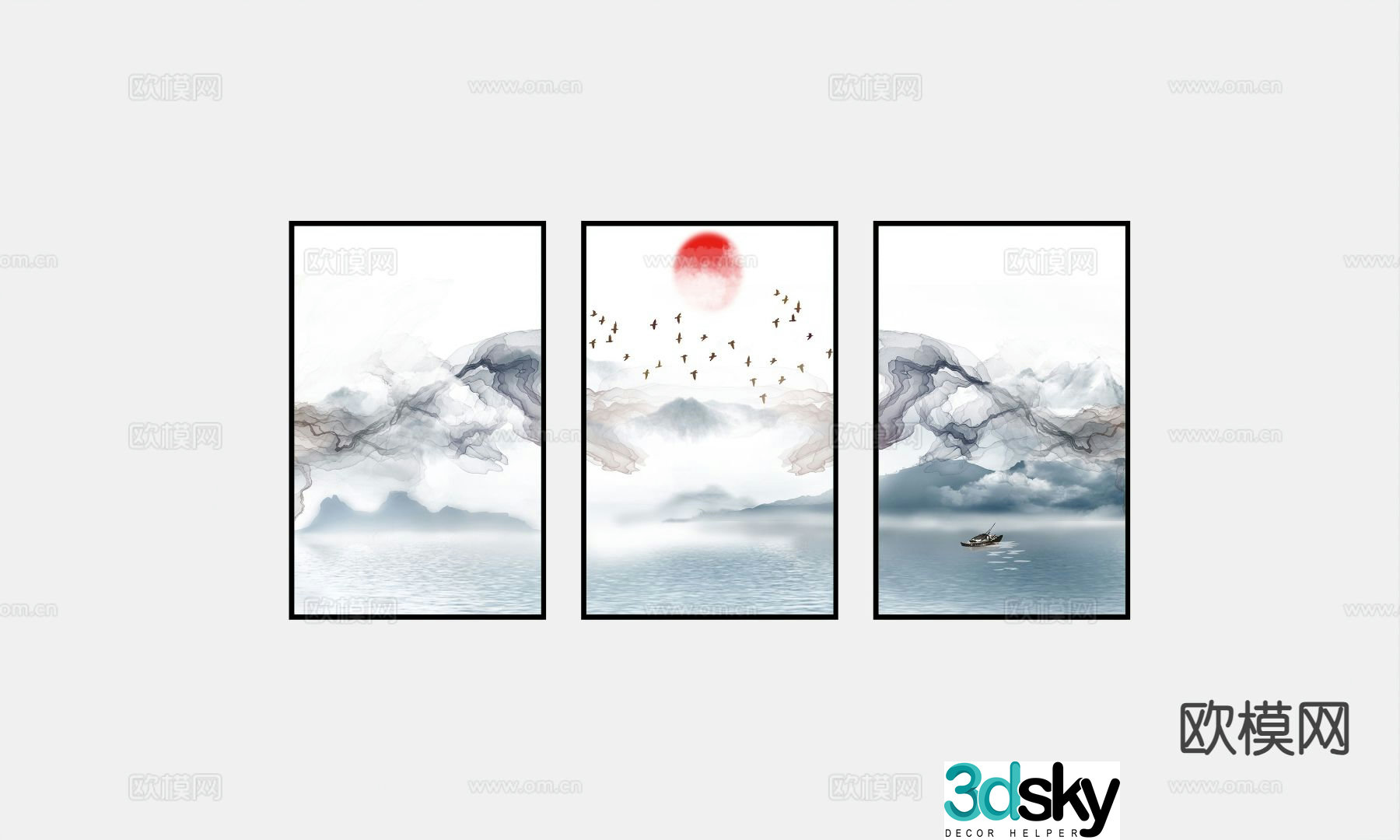 Chinese decorative painting hanging painting 3d model