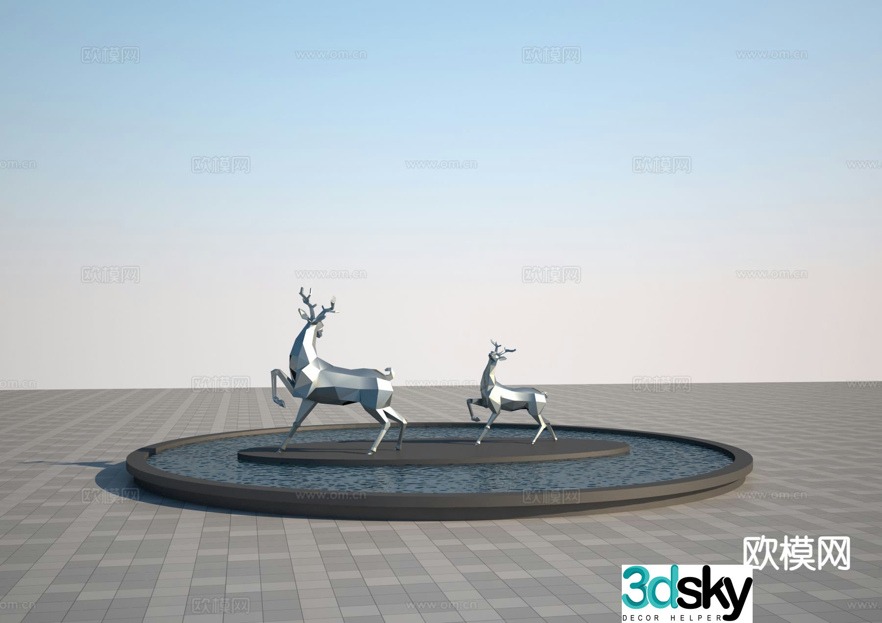 Geometric block face deer sculpture 3d model