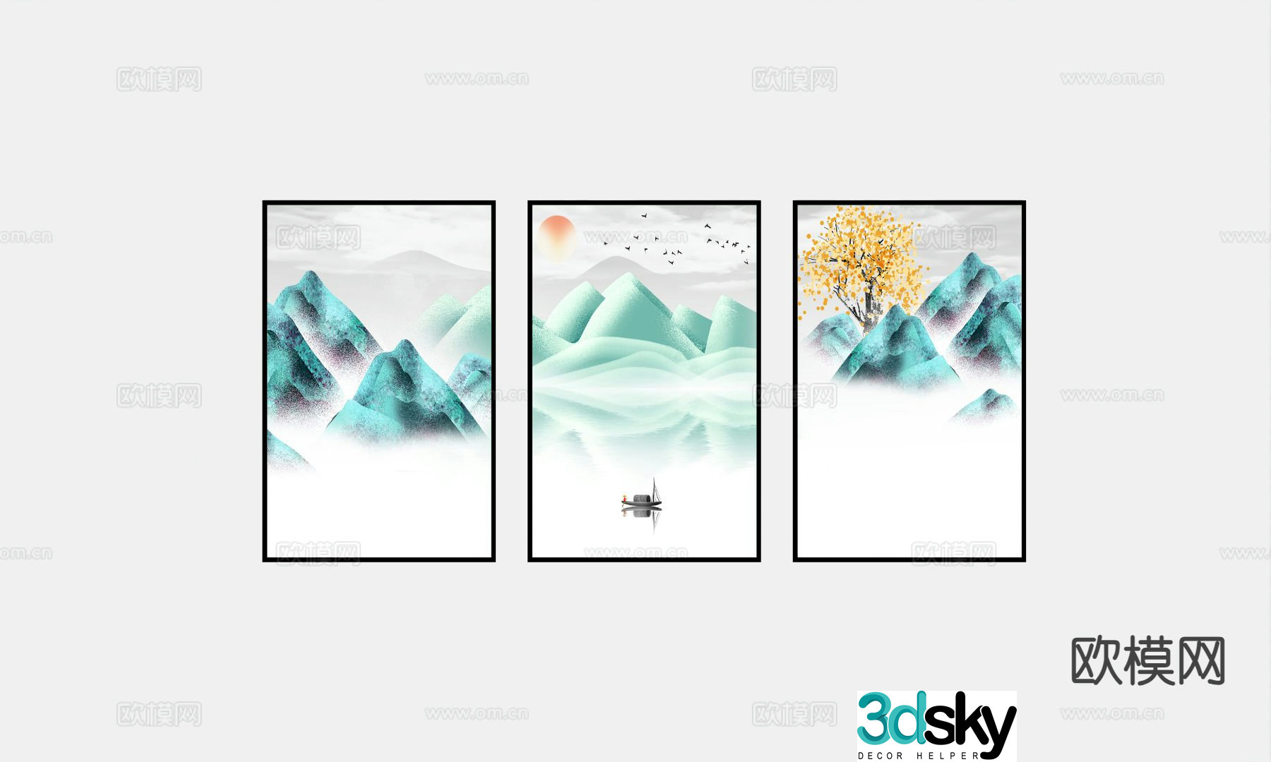Chinese decorative painting hanging painting 3d model