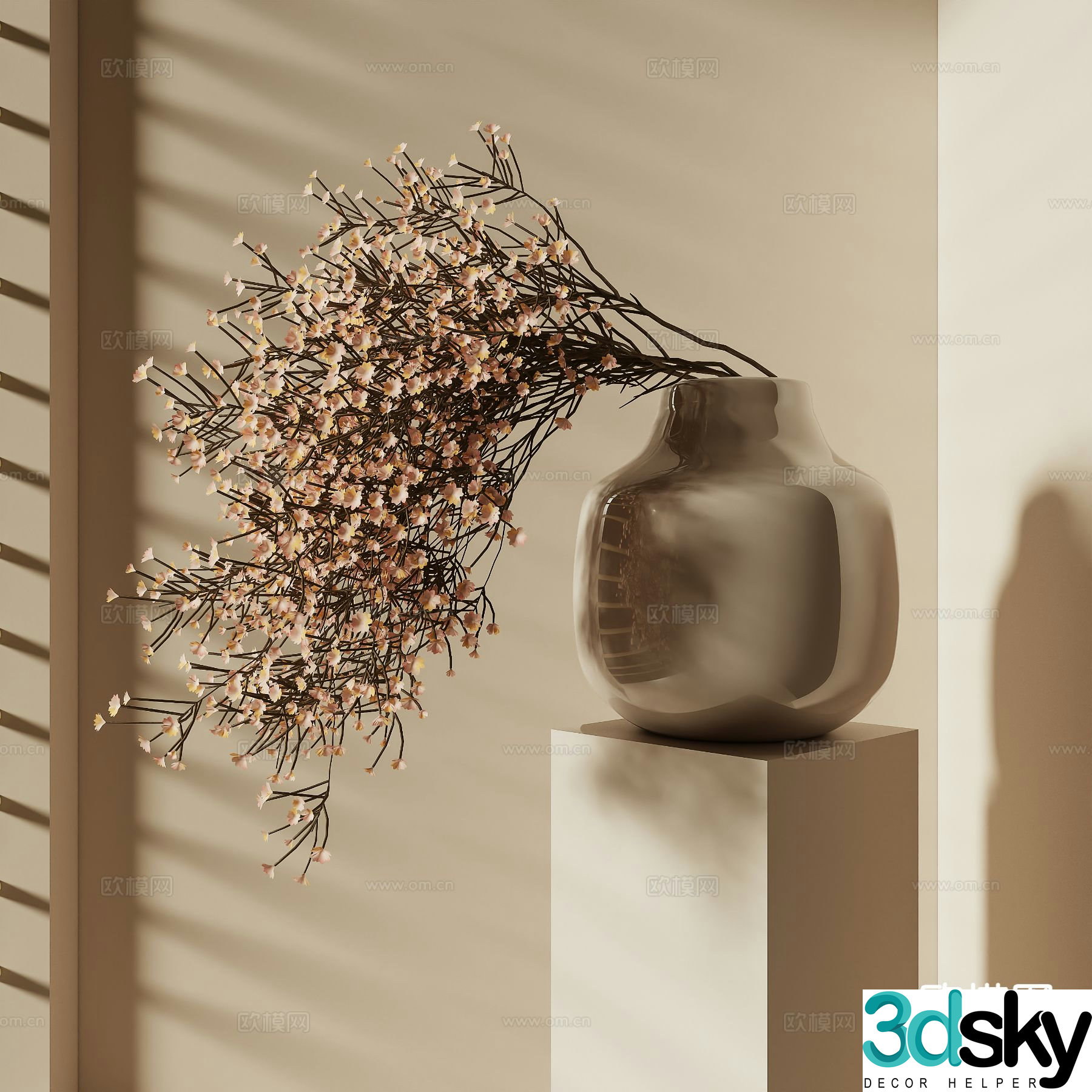 wabi-sabi vase floral arrangement flower arrangement 3d model