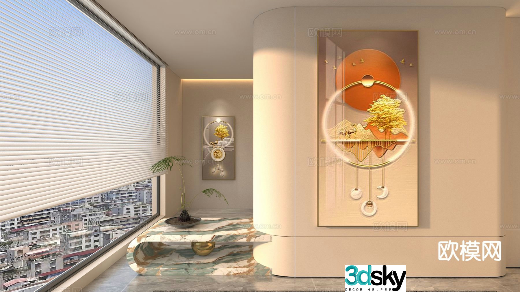 Modern art painting entrance hanging painting decorative painting 3D model