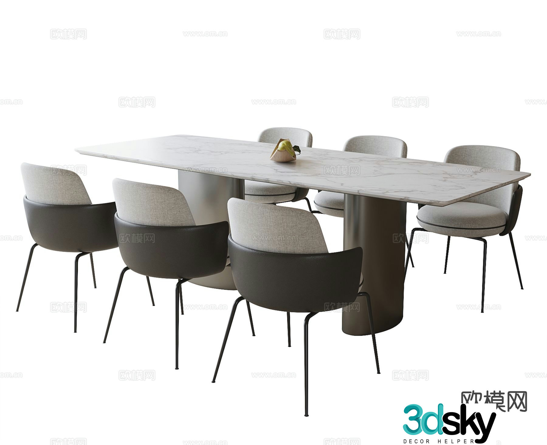 Modern long dining table and chairs 3d model