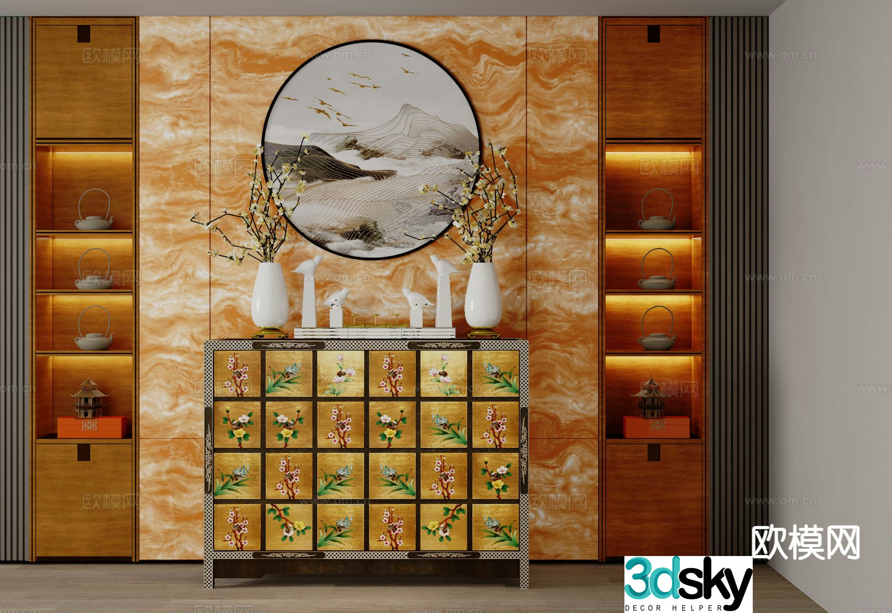New Chinese style side cabinet entrance cabinet 3D model