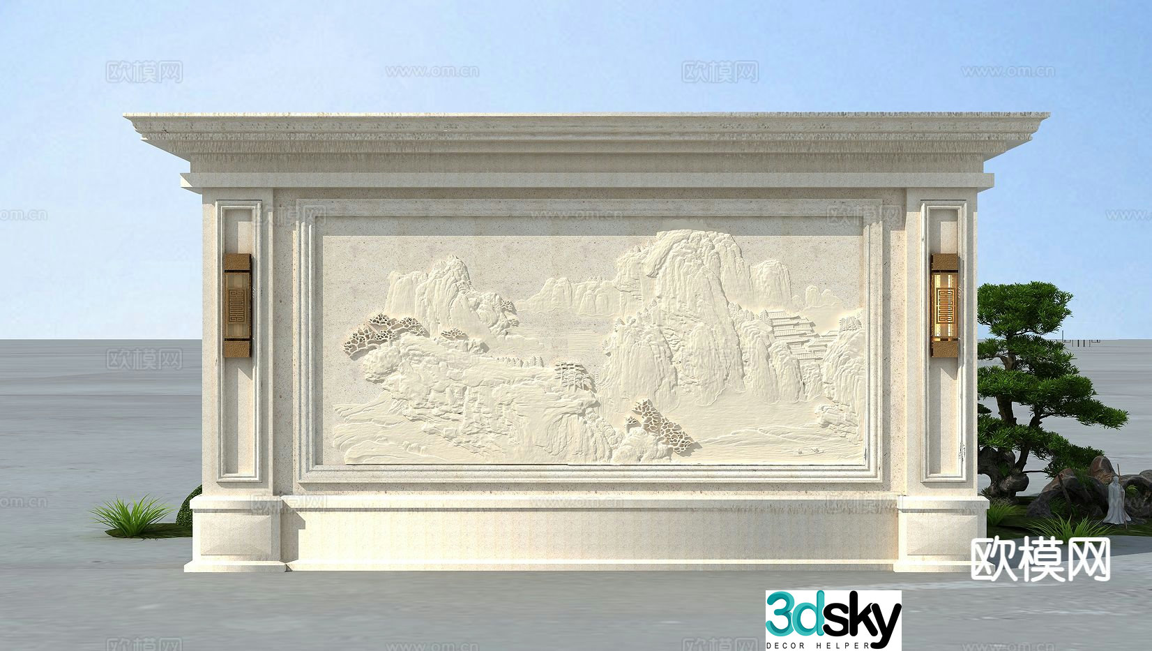 European style screen wall landscape wall 3D model
