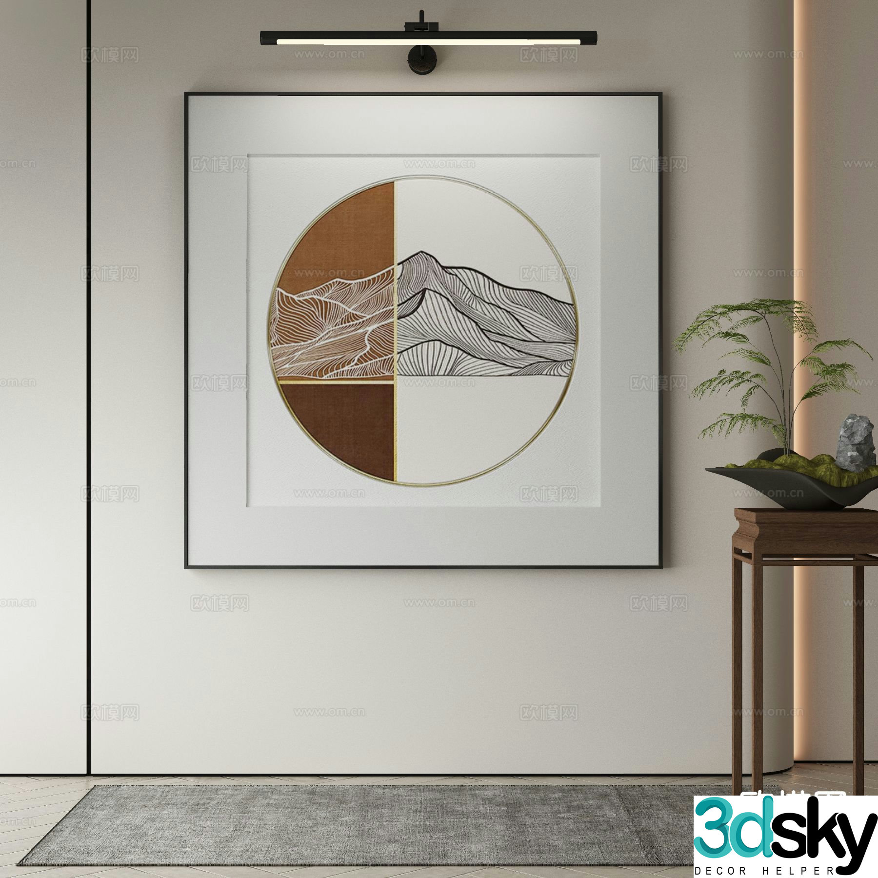 New Chinese style decorative painting Zen hanging painting 3D model