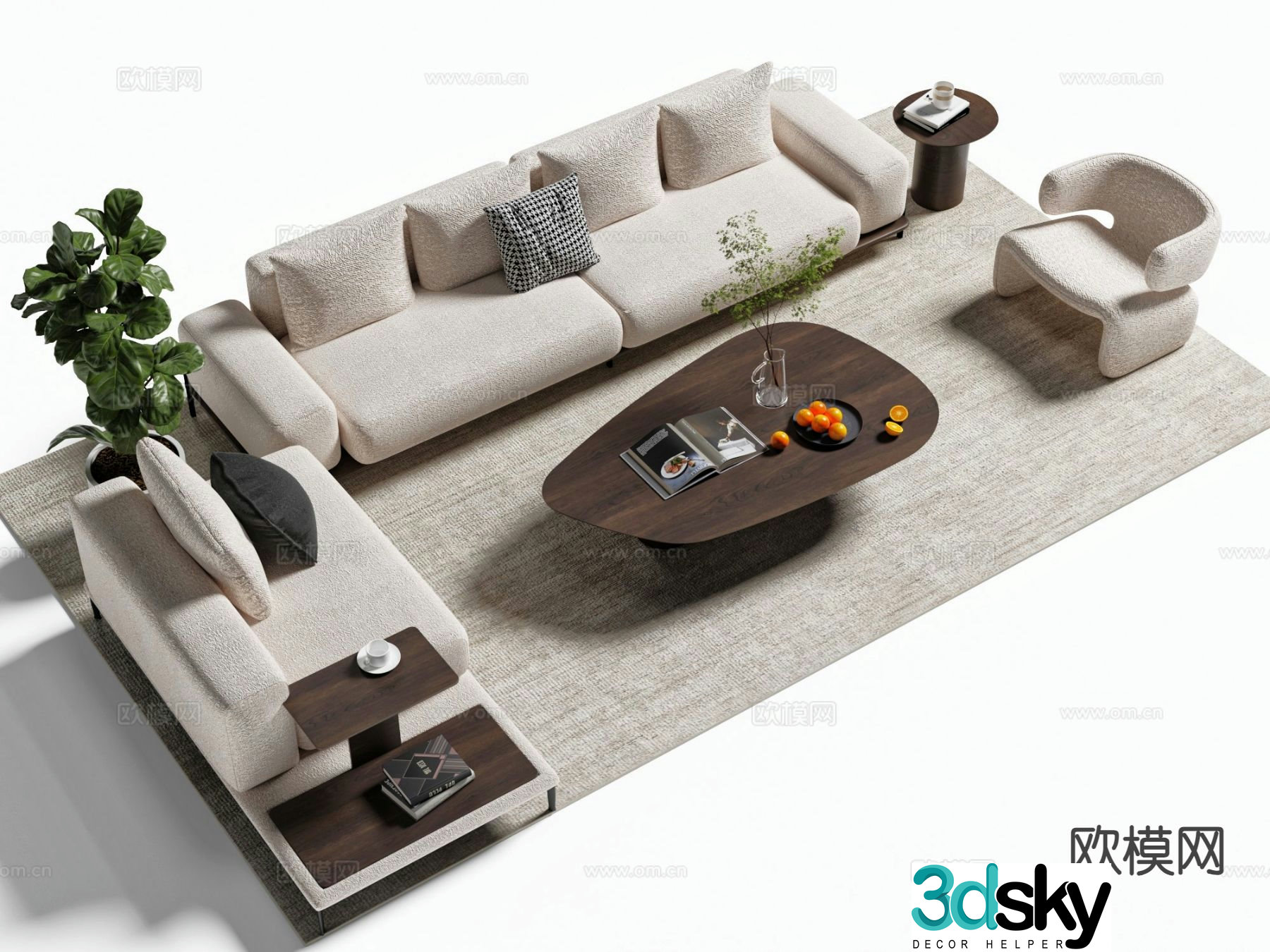 Cream style modular sofa 3d model