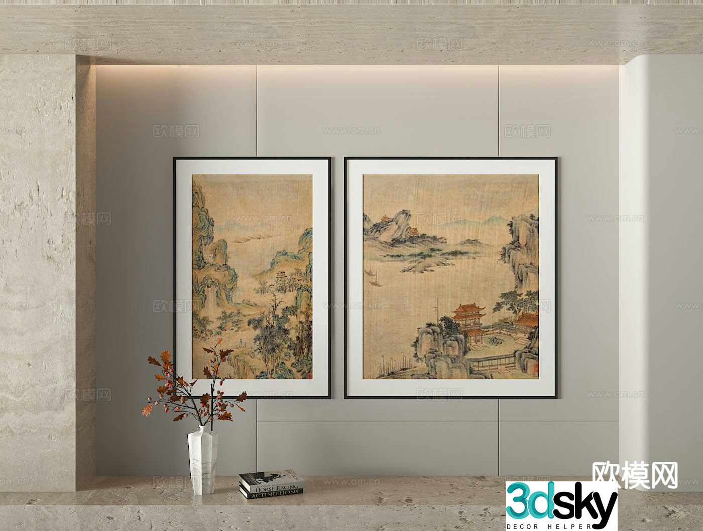 New Chinese style landscape painting ink painting decorative painting 3D model