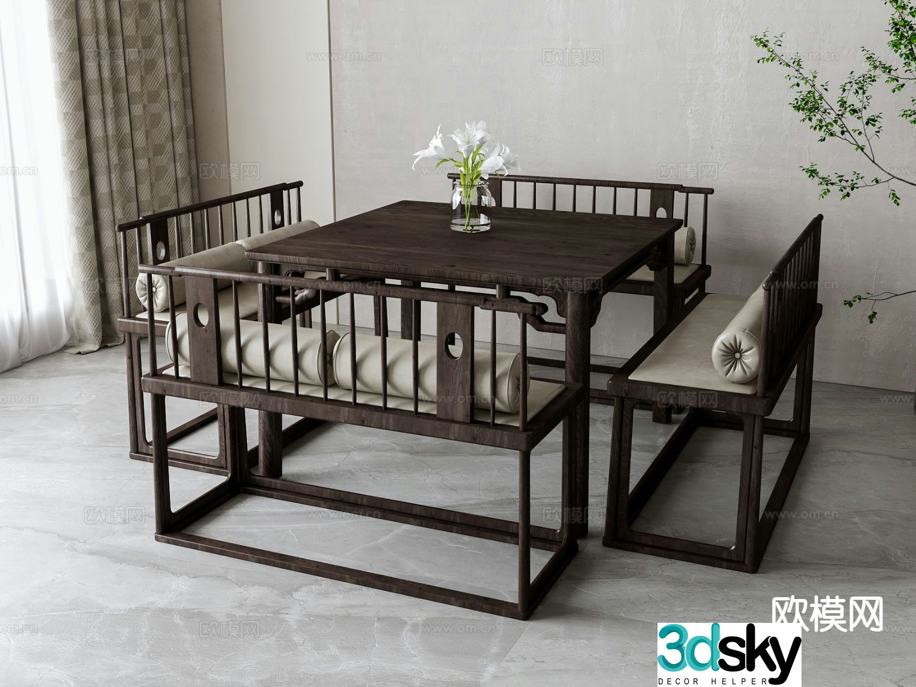 New Chinese dining table and chairs Eight Immortals table 3D model