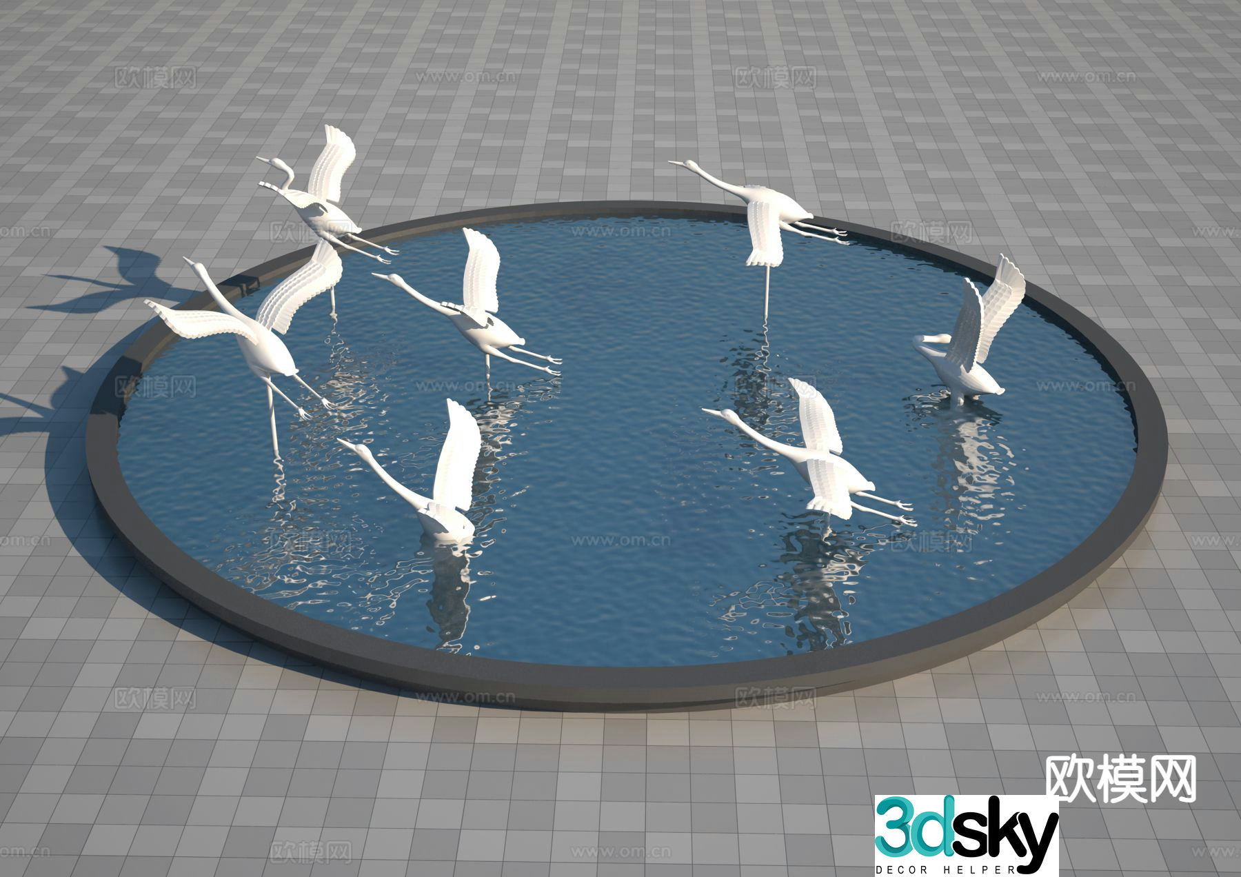 White crane sculpture square sculpture 3d model