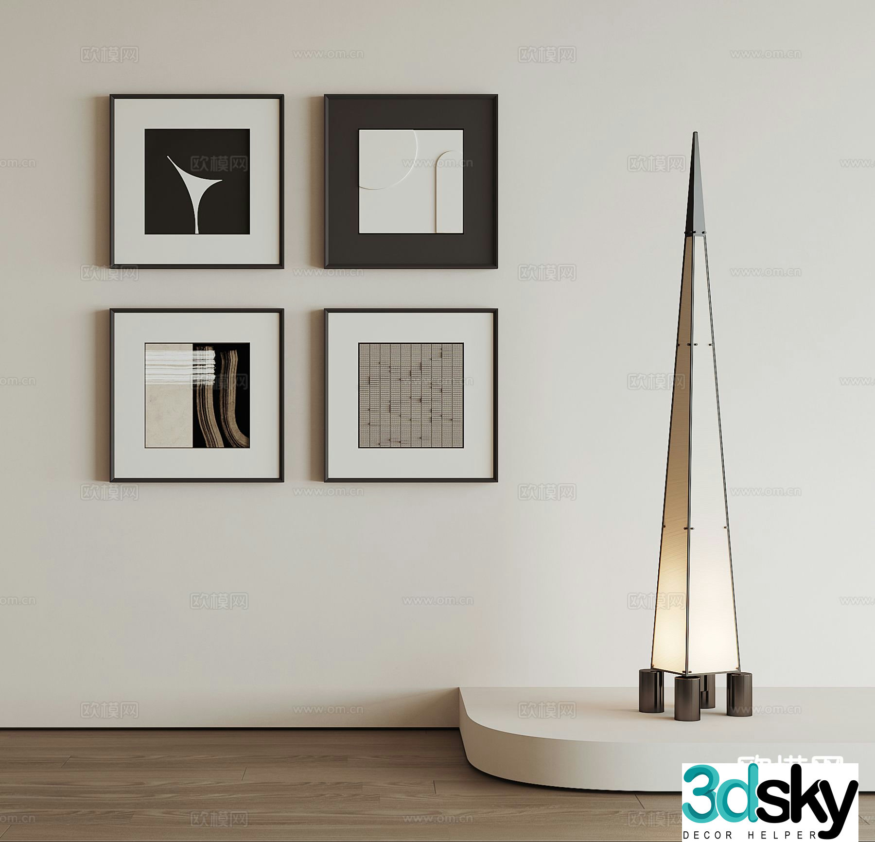 Modern hanging painting combination painting floor lamp 3d model