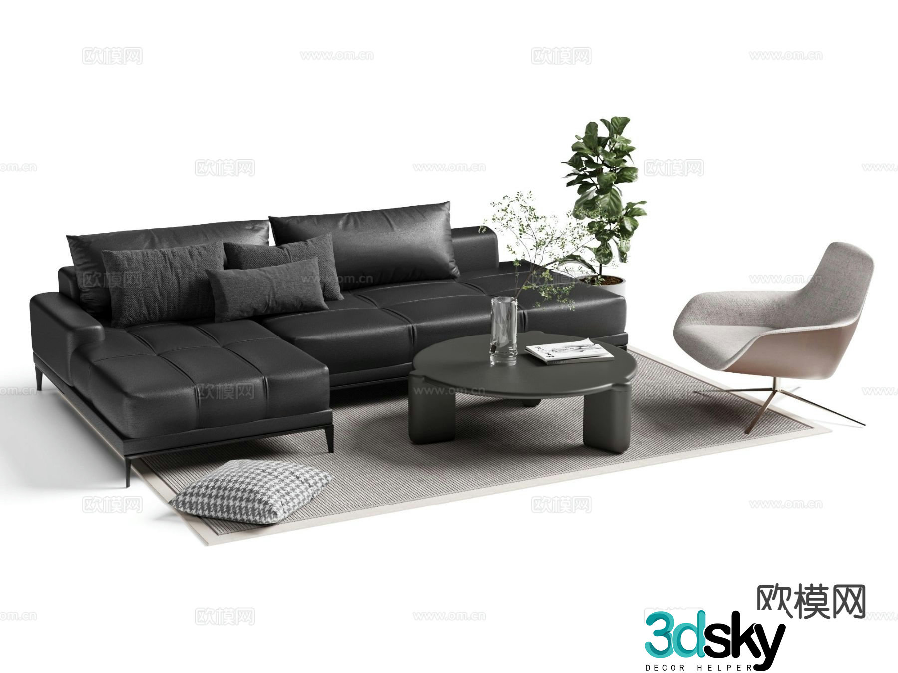 Italian style modular sofa leather sofa 3d model