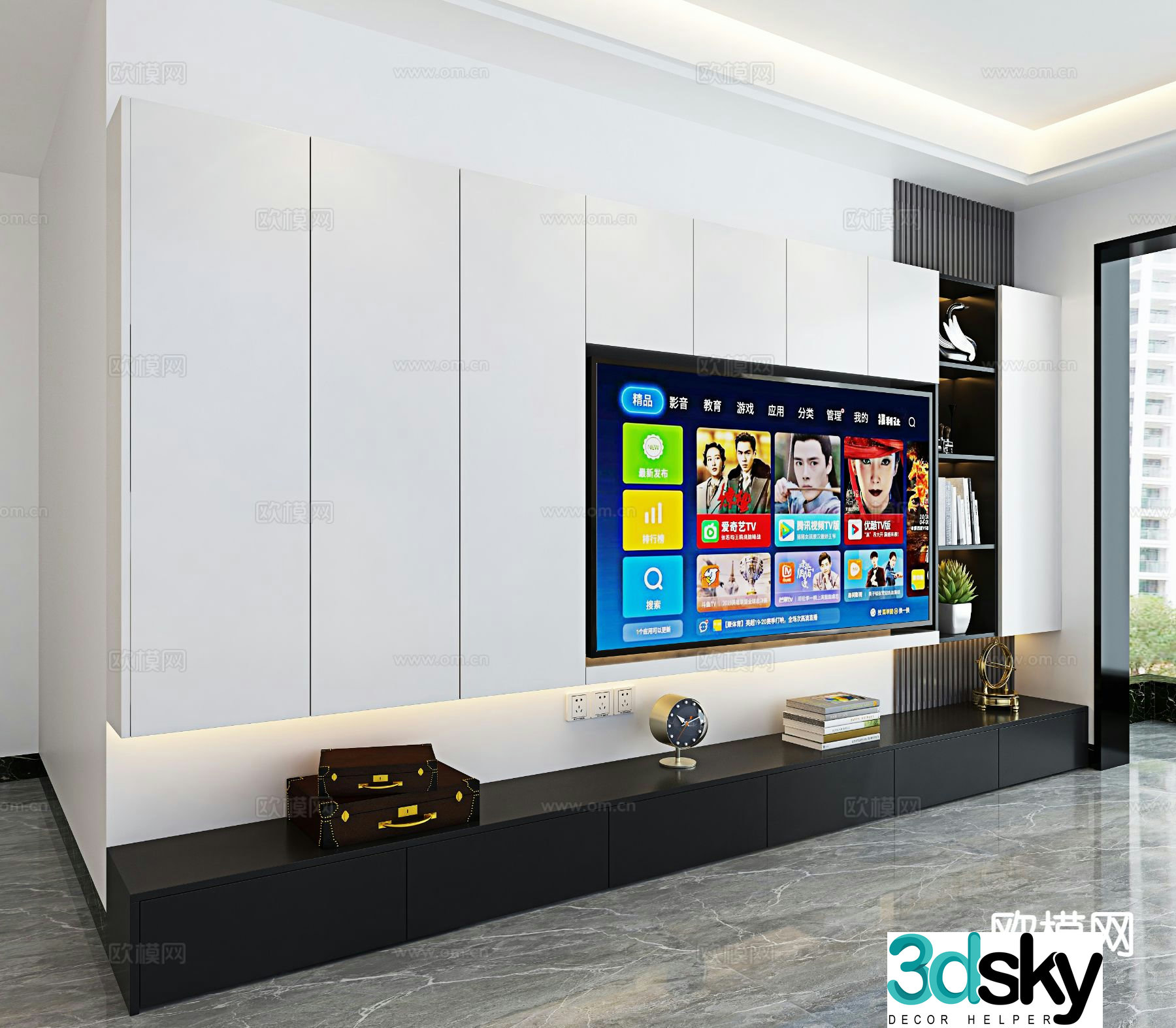 Integrated TV cabinet TV background wall 3D model