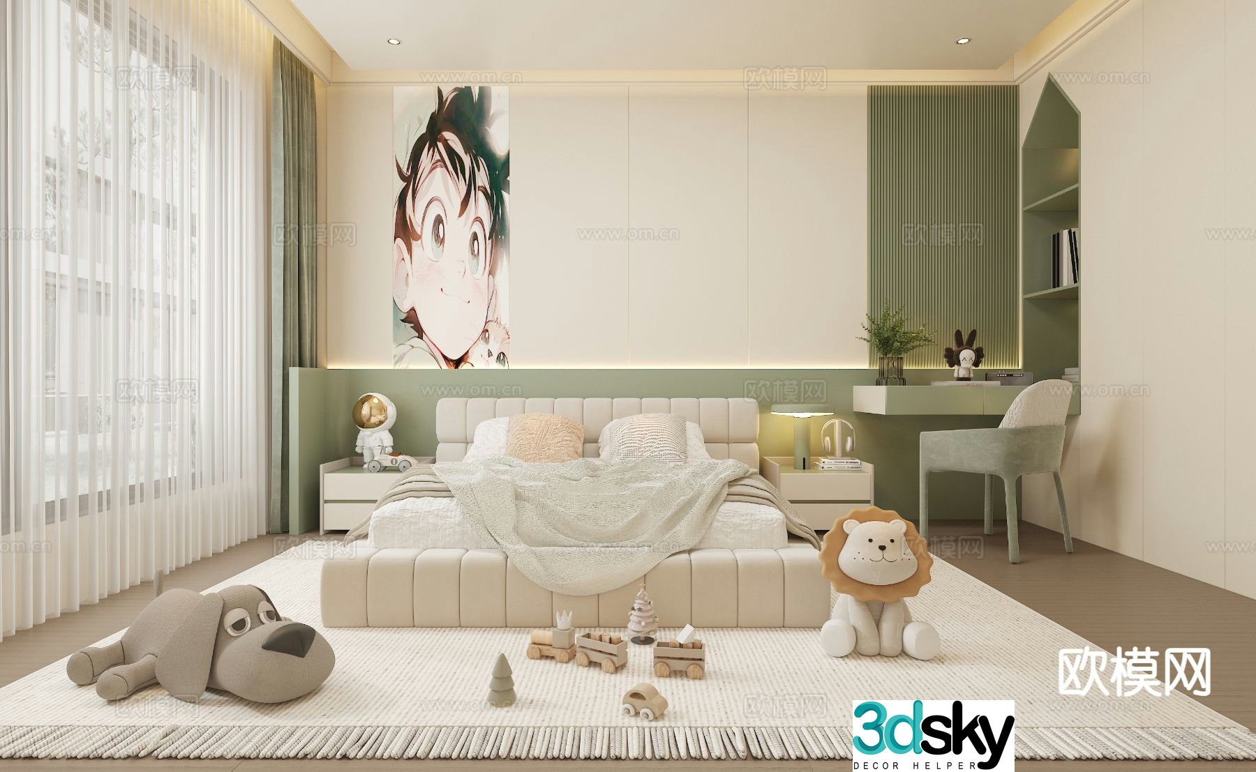 Cream style children’s room 3D model of children’s room