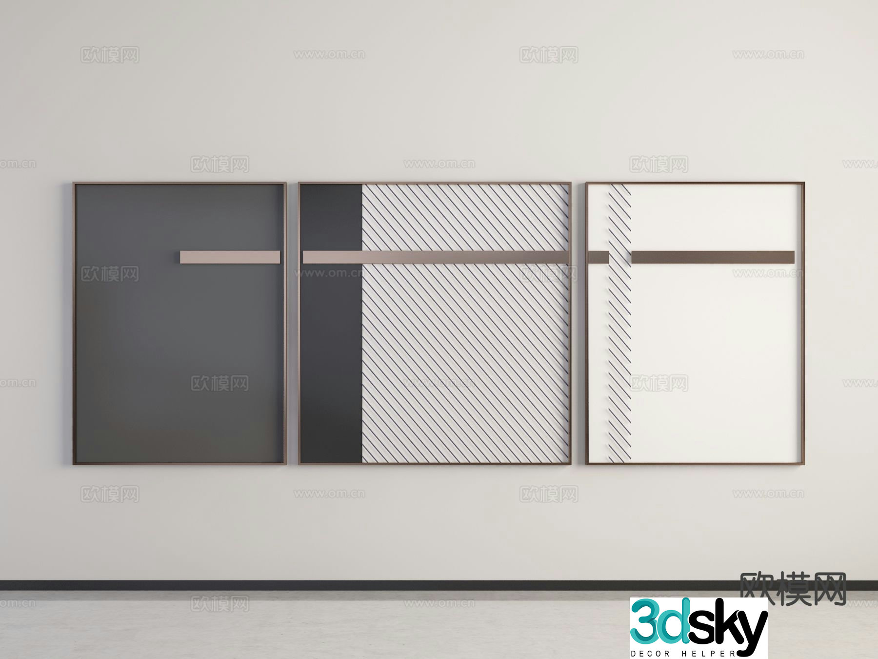 Modern geometric hanging painting combination painting decorative painting 3D model