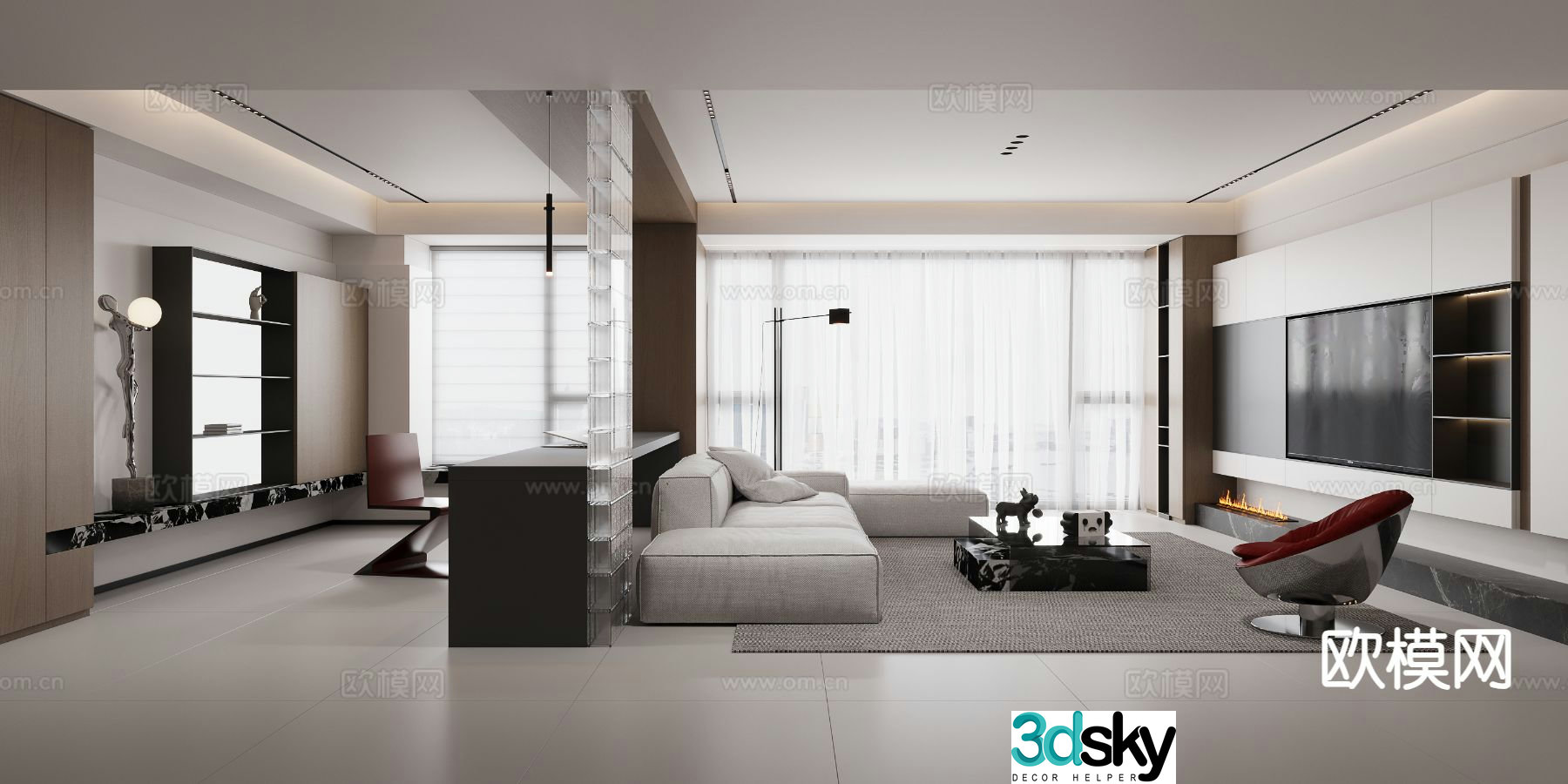 Modern minimalist living room 3d model