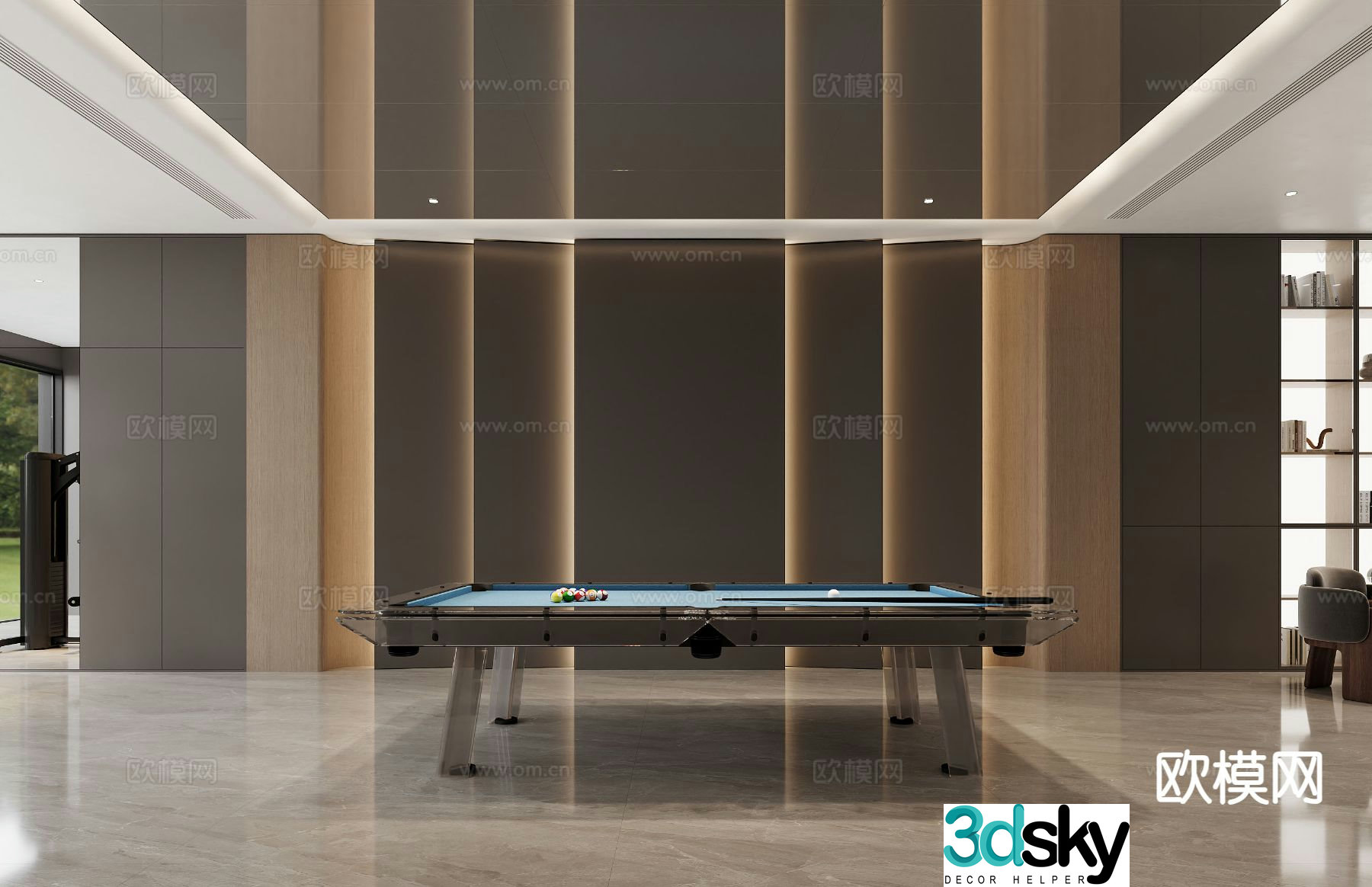 Italian-style basement leisure and entertainment area billiard room 3D model