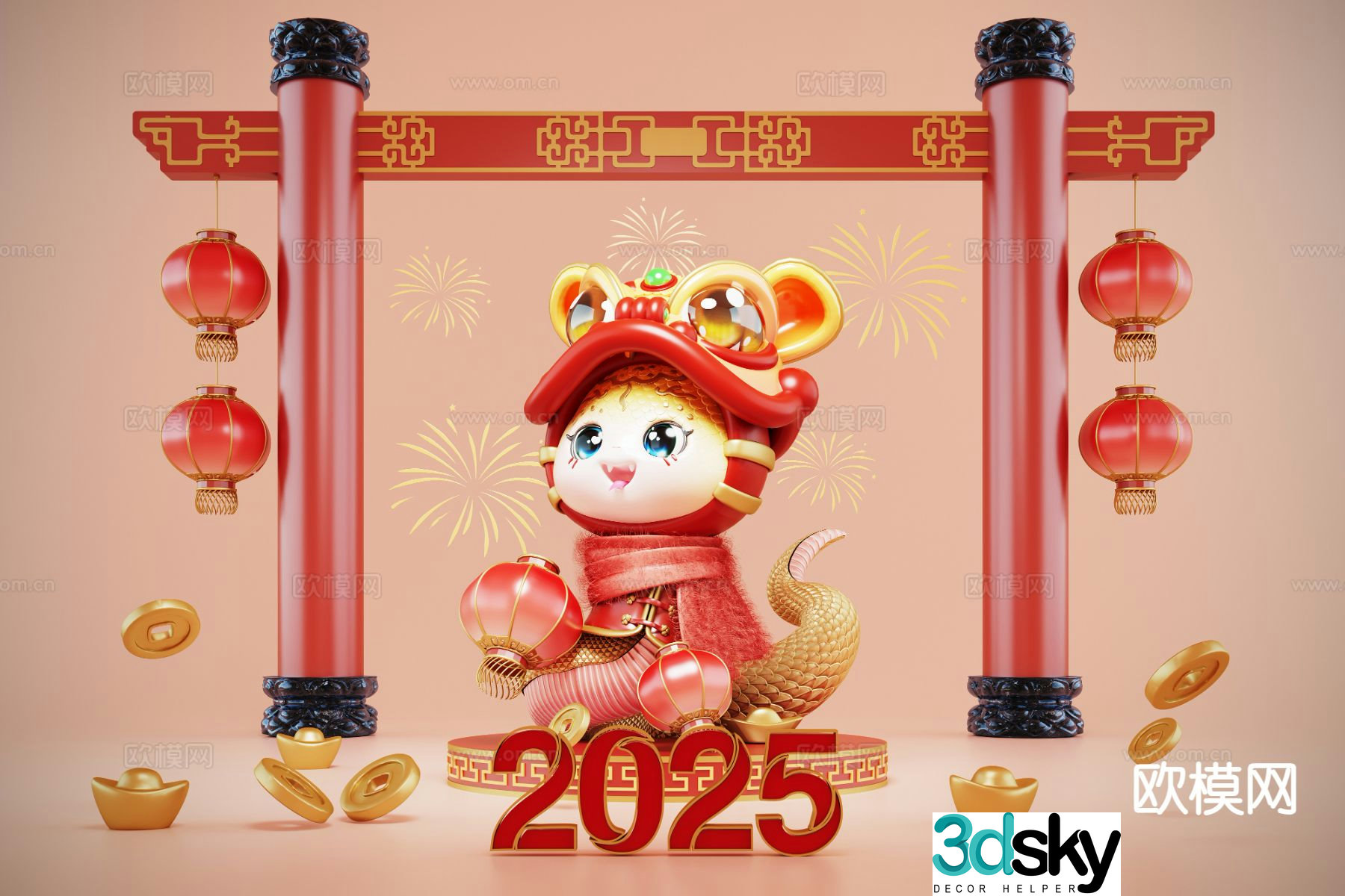 National trend of the Year of the Snake 3D model of the Year of the Snake zodiac sign