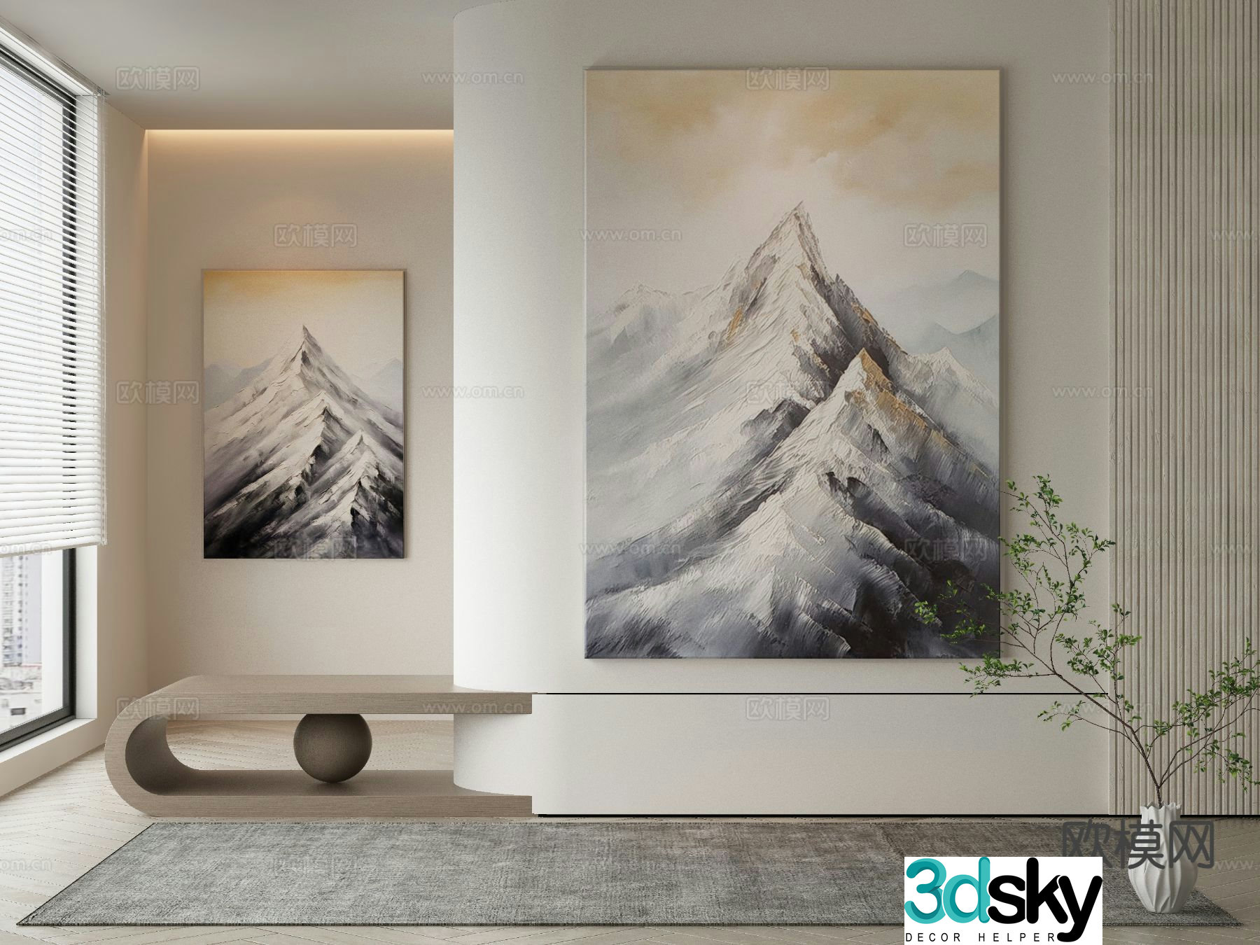 Wabi-sabi oil painting landscape painting decorative painting 3d model