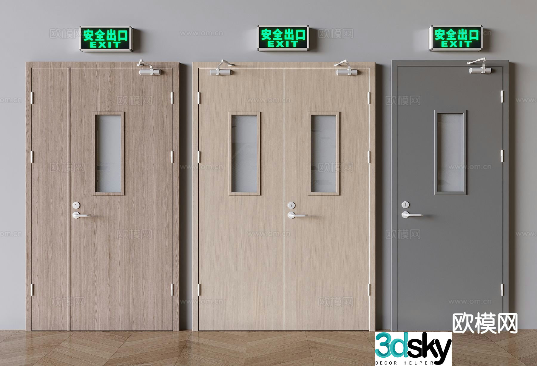 Solid wood fire door fire door safety escape door 3d model