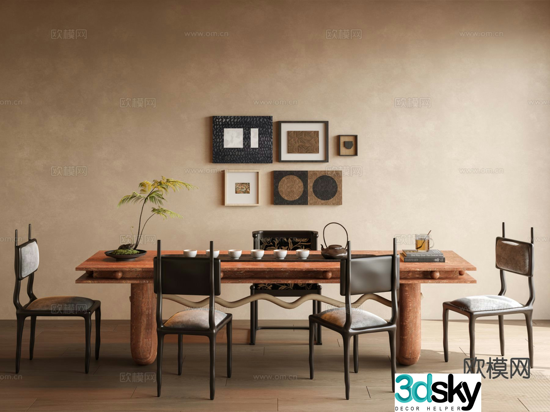 Medieval style tea table and chairs 3d model