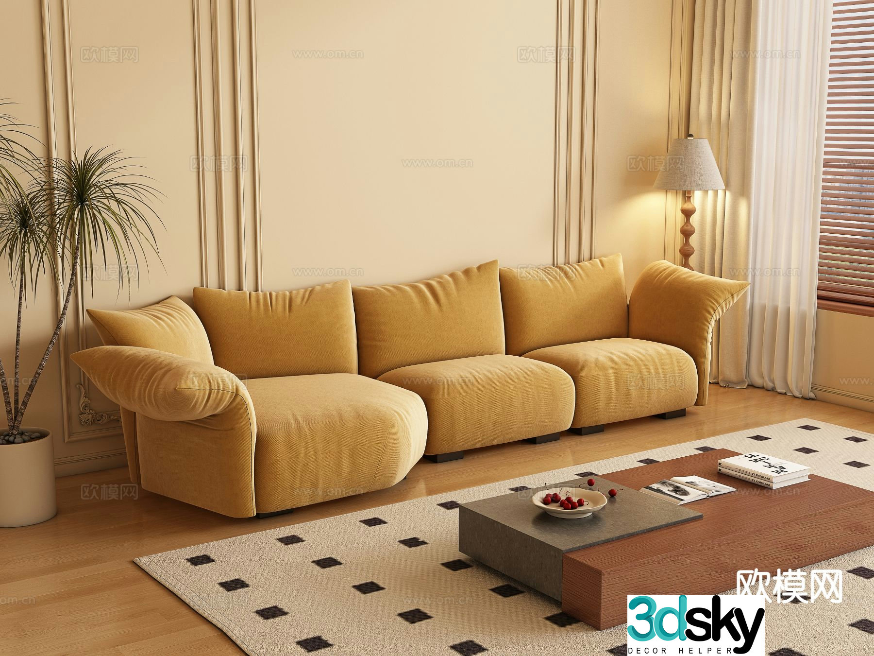 Medieval style sofa three person sofa 3d model