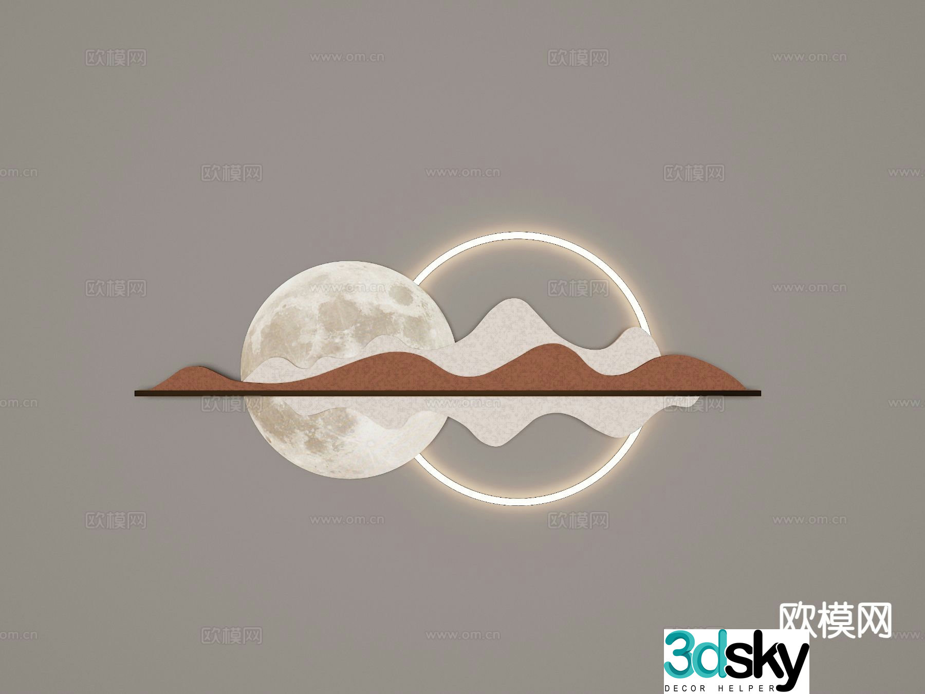 New Chinese style wall decorations hangings mural lamp 3d model